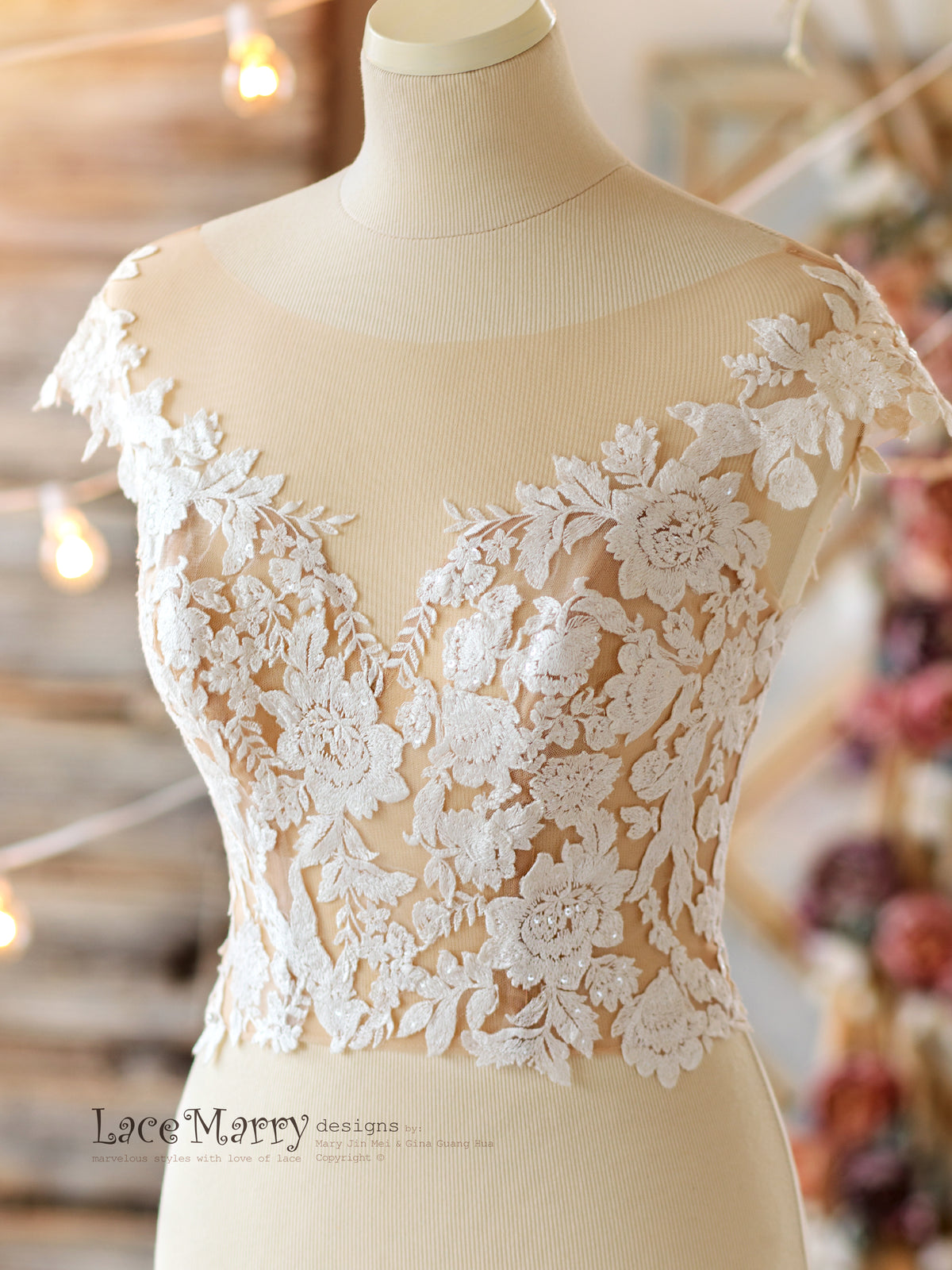 Amazing Floral Lace Top with Illusion Neckline