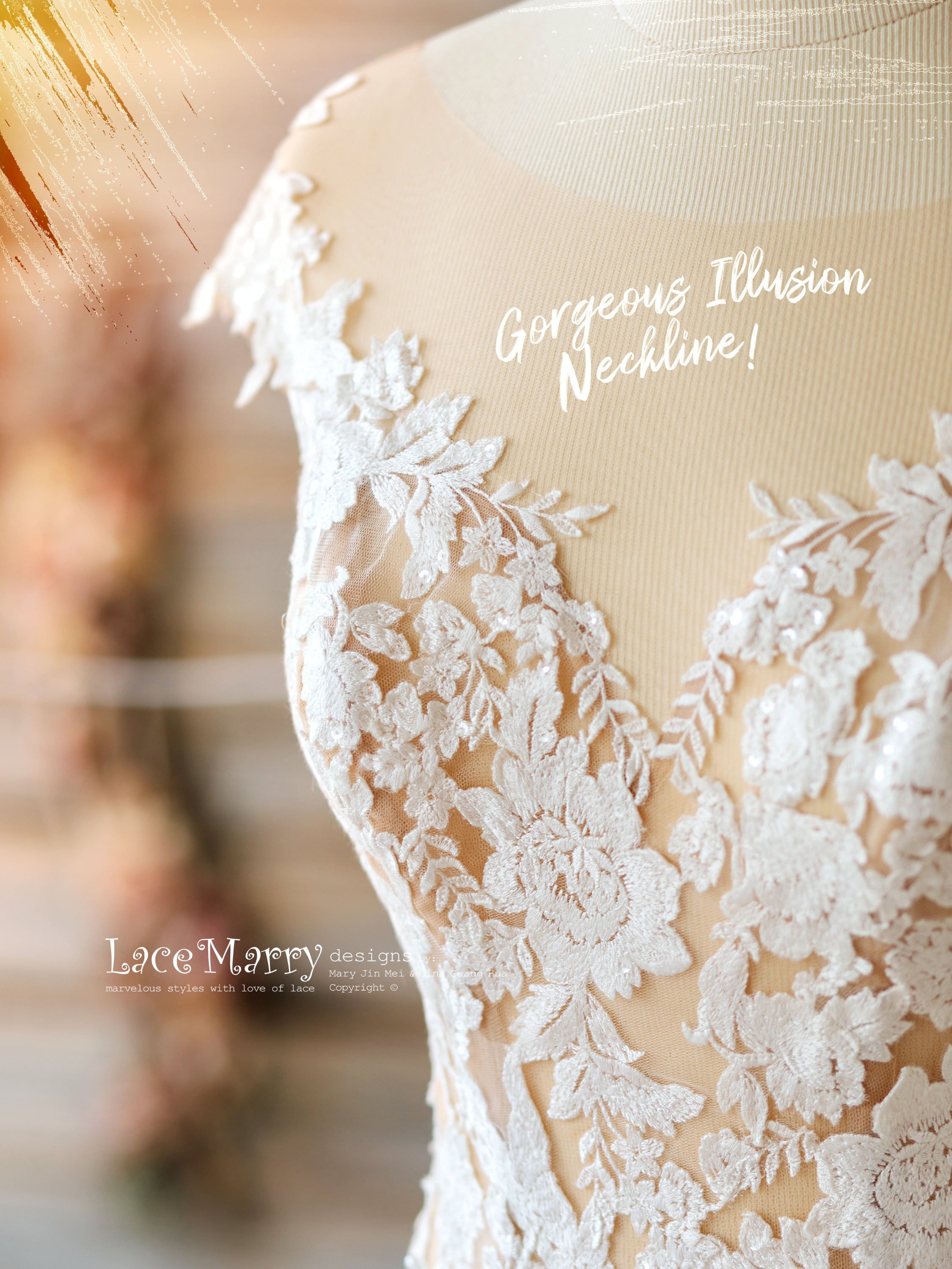 Illusion Bridal Crop Top with Sparkling Appliques - LaceMarry