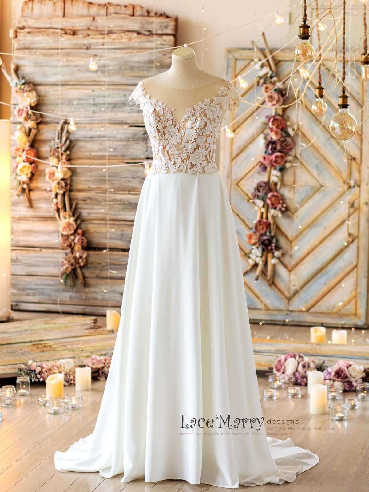 Illusion Bridal Crop Top with Sparkling Appliques - LaceMarry Illusion Bridal Crop Top with Sparkling Appliques - LaceMarry