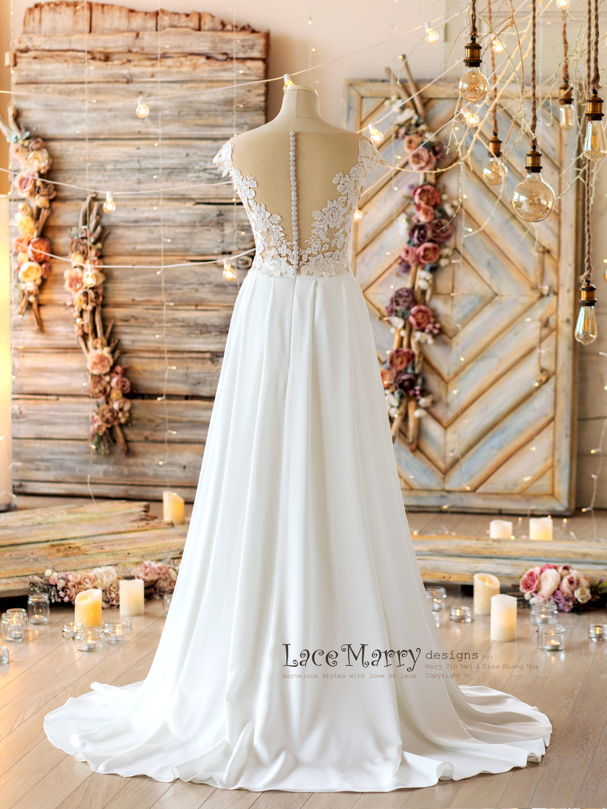 A Line Two Piece Boho Wedding Dress
