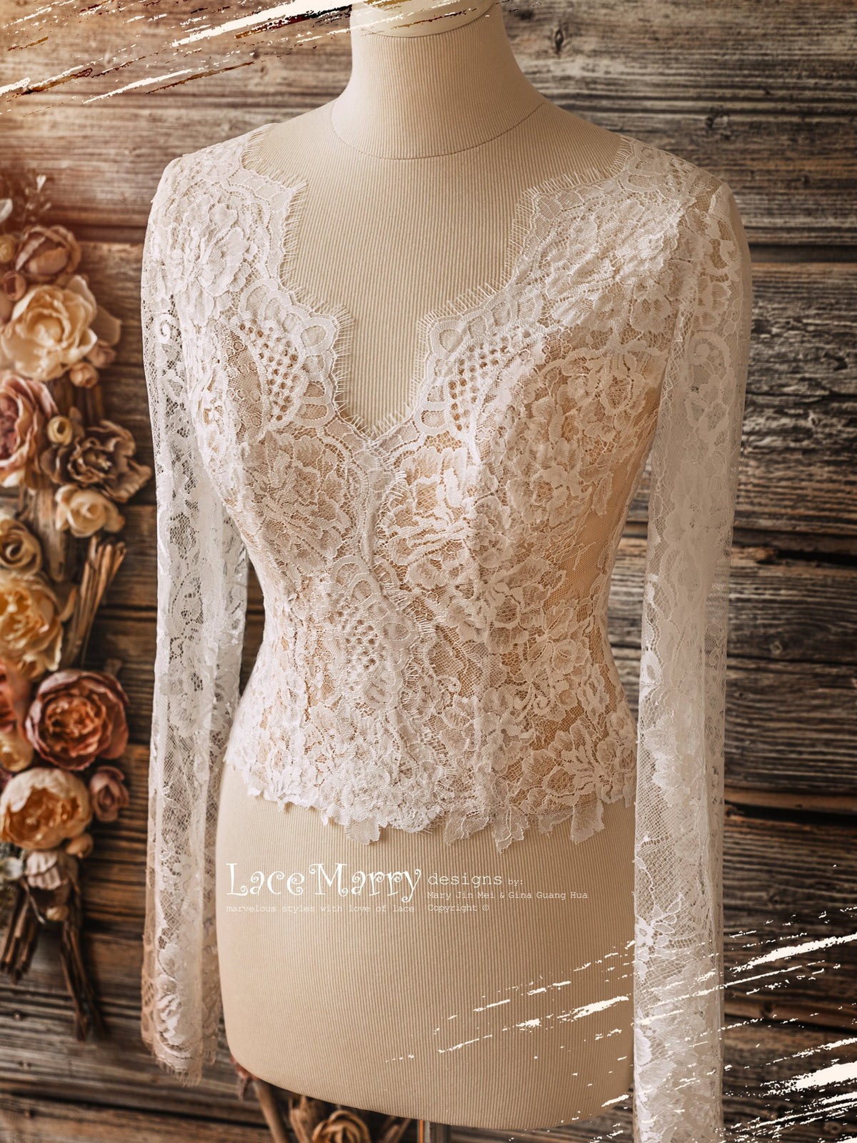 MALOU #1 / Lace Bolero with Nude Lining and Long Sleeves