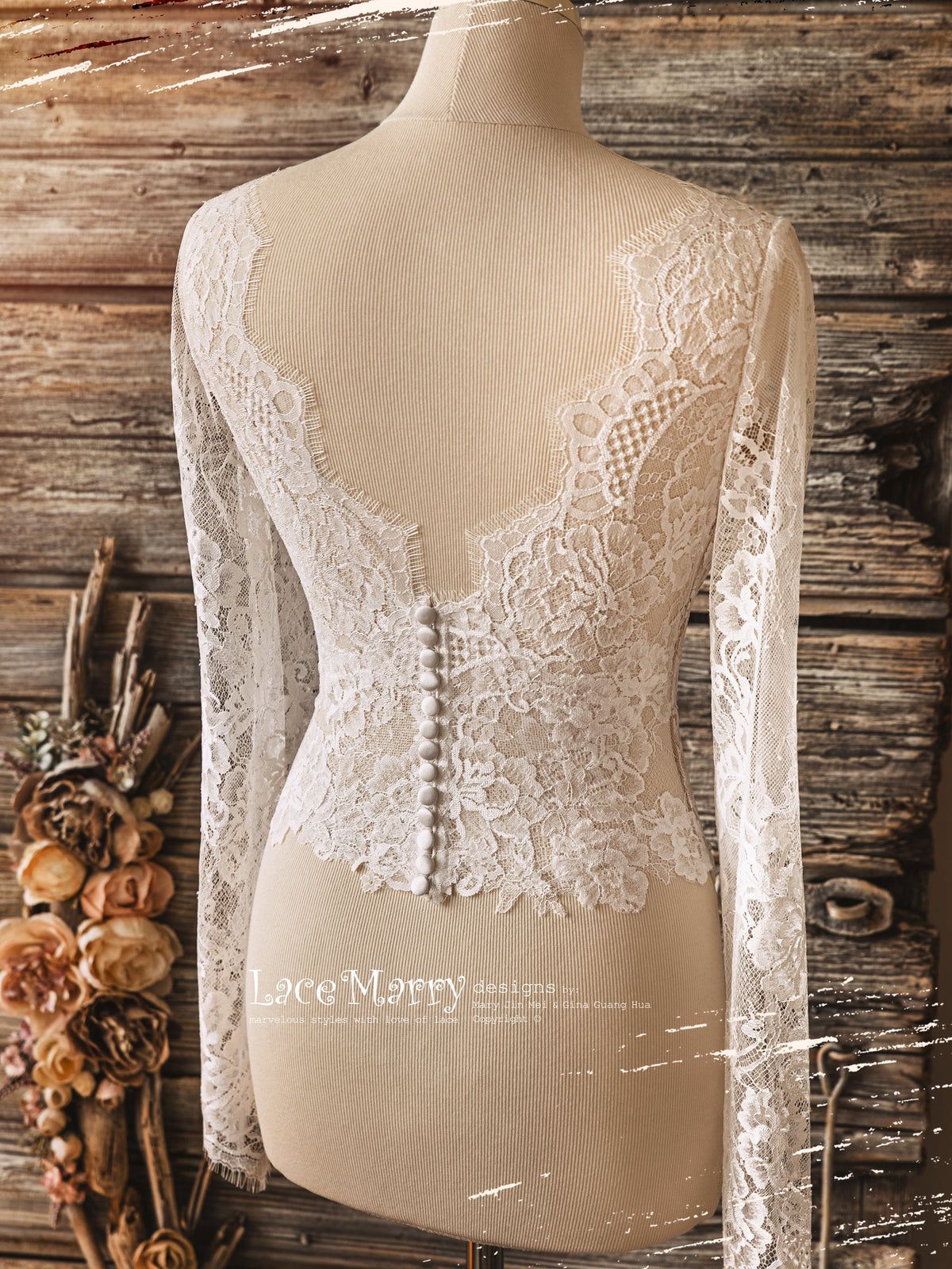 MALOU #1 / V Neckline Bridal Bolero with Long Sleeves