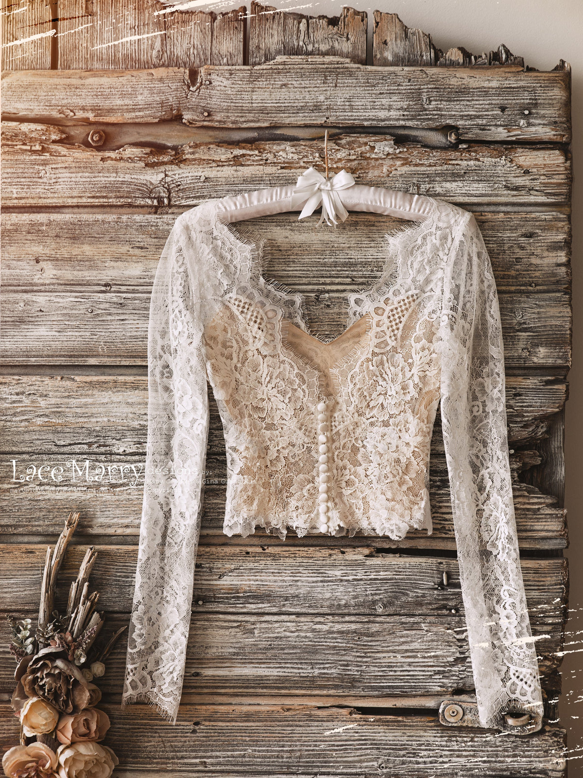 MALOU #1 / Lace Bolero with Nude Lining and Long Sleeves