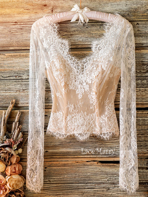 Long sleeve lace bridal top sales