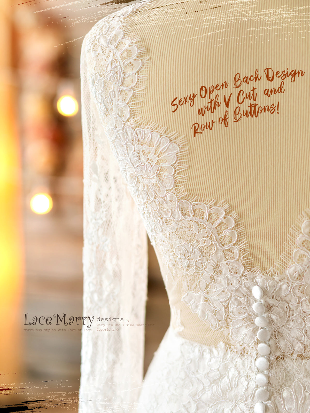 V Neck Lace Bridal Top with Long Sleeves