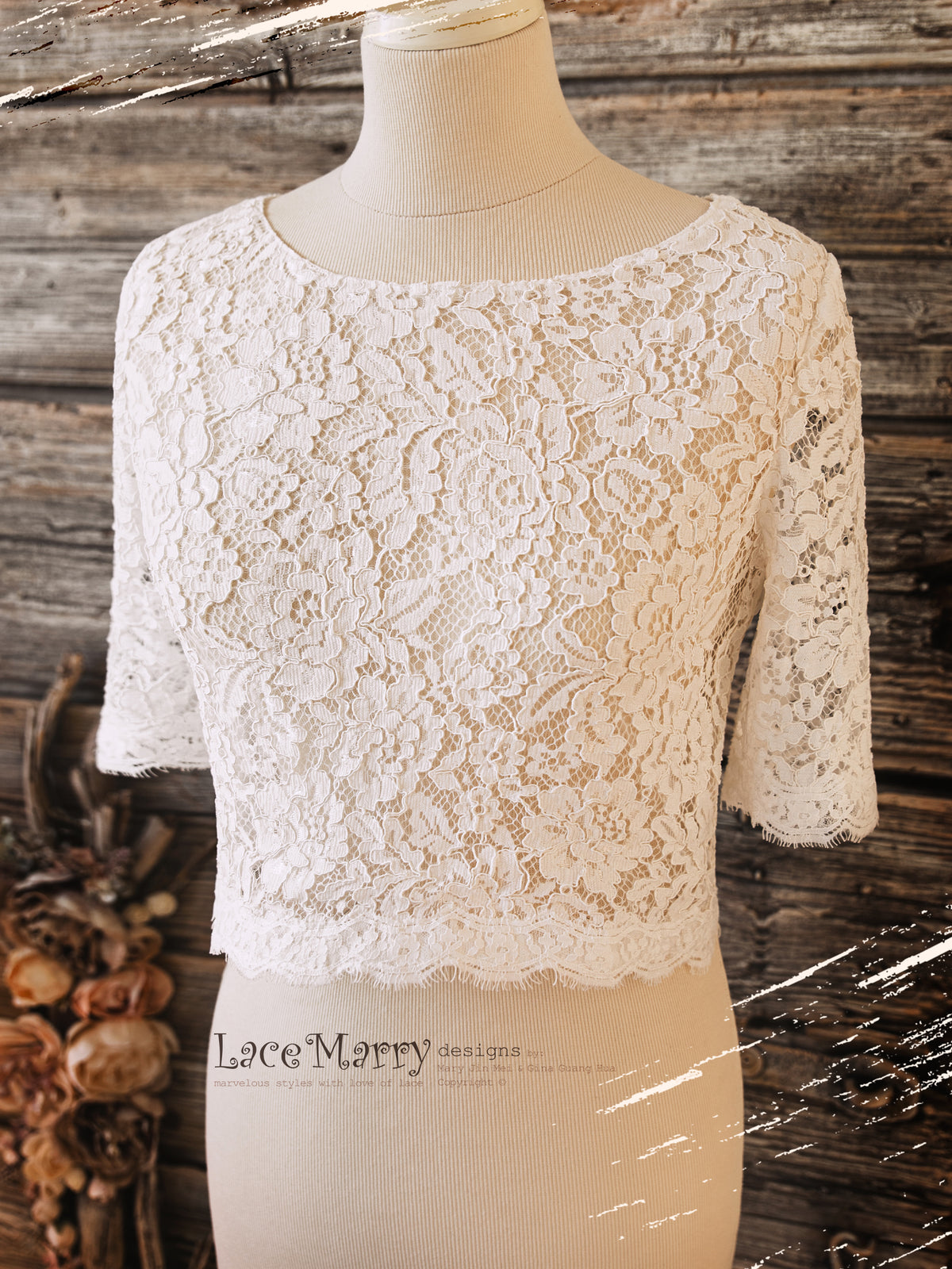 LYSSA #3 / Loose Cut Lace Bridal Bolero with Sleeves