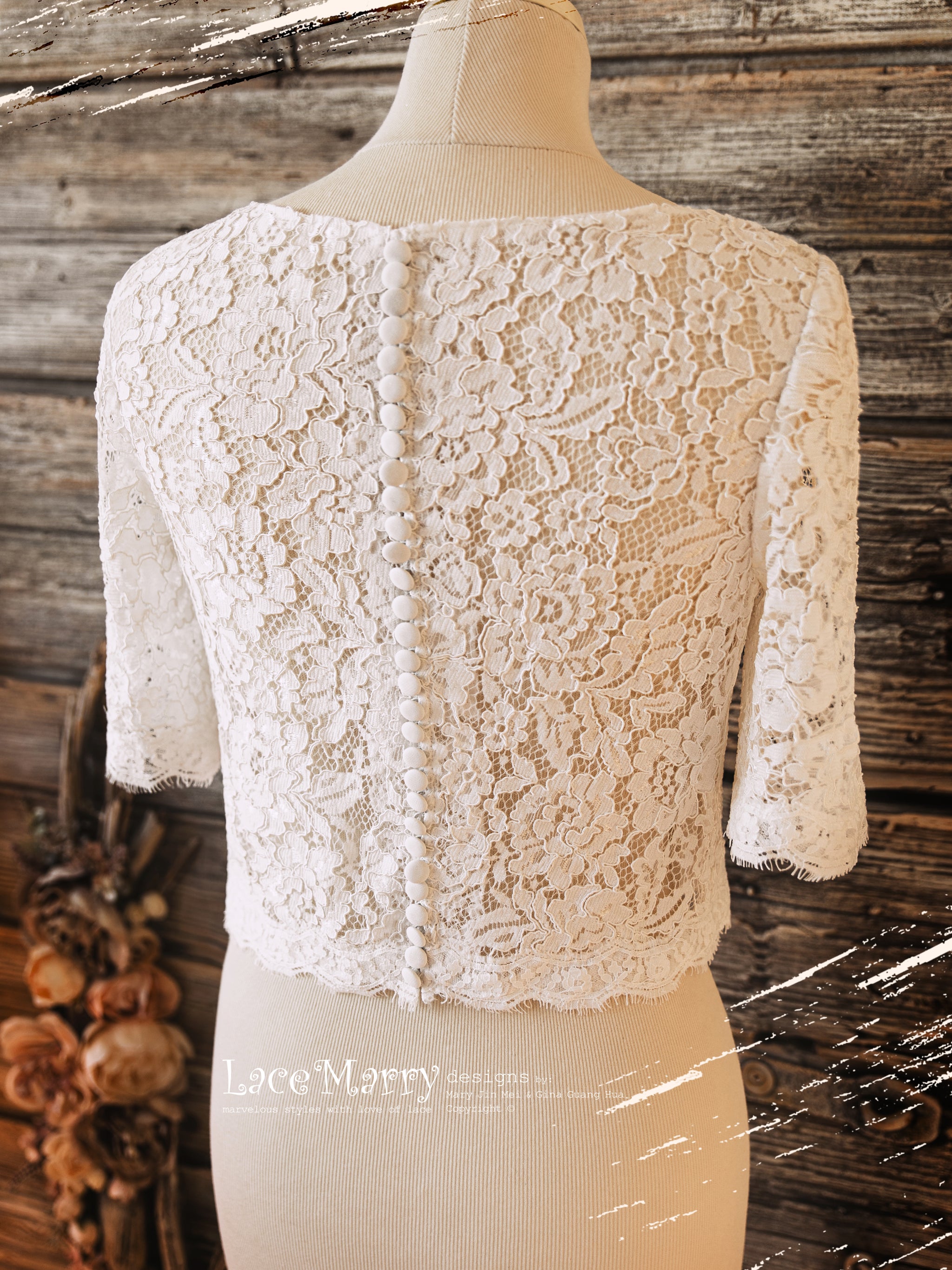 LYSSA #3 / Loose Cut Lace Bridal Bolero with Sleeves - LaceMarry LYSSA #3 / Loose Cut Lace Bridal Bolero with Sleeves - LaceMarry
