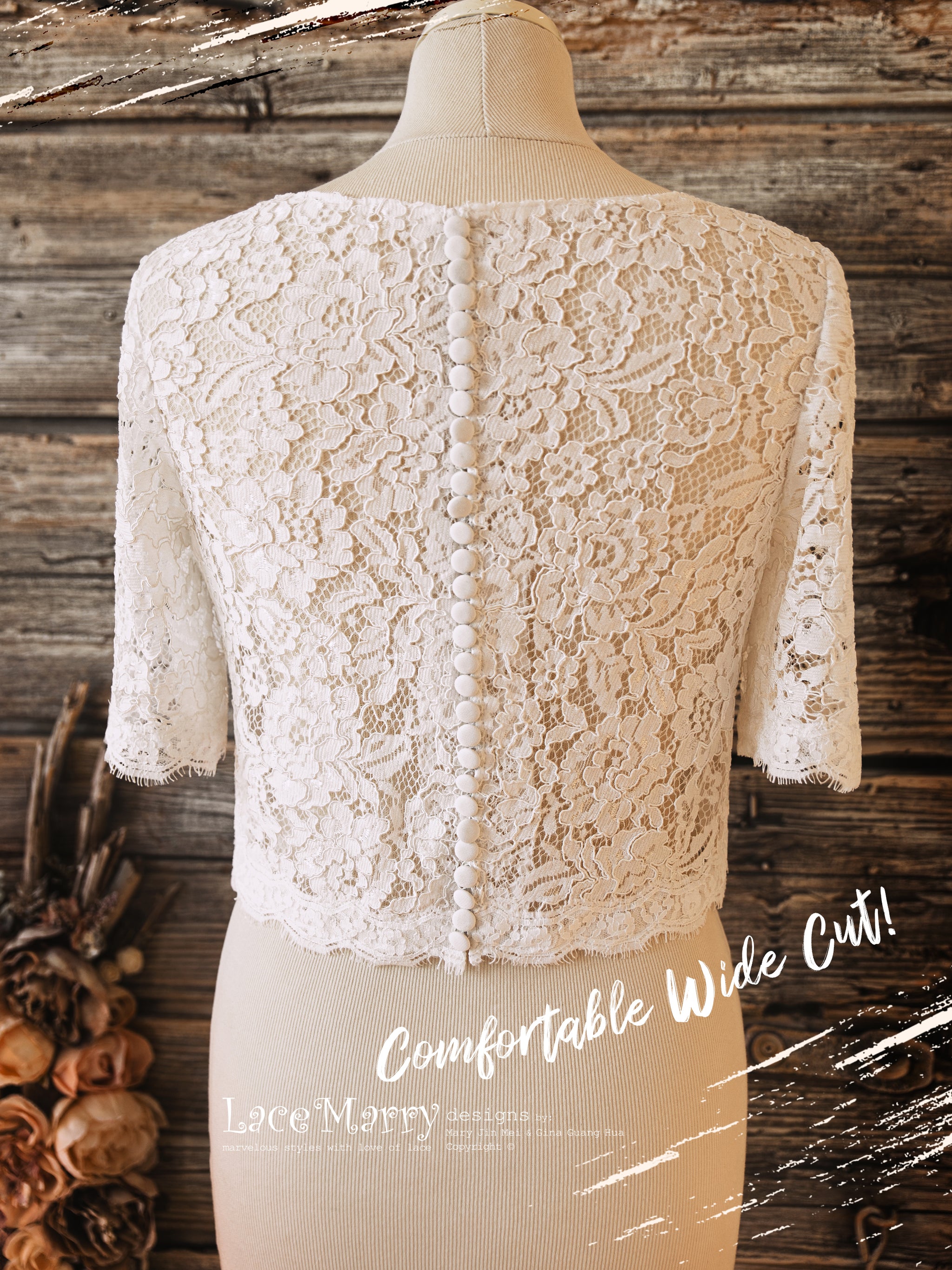 LYSSA #3 / Loose Cut Lace Bridal Bolero with Sleeves - LaceMarry LYSSA #3 / Loose Cut Lace Bridal Bolero with Sleeves - LaceMarry