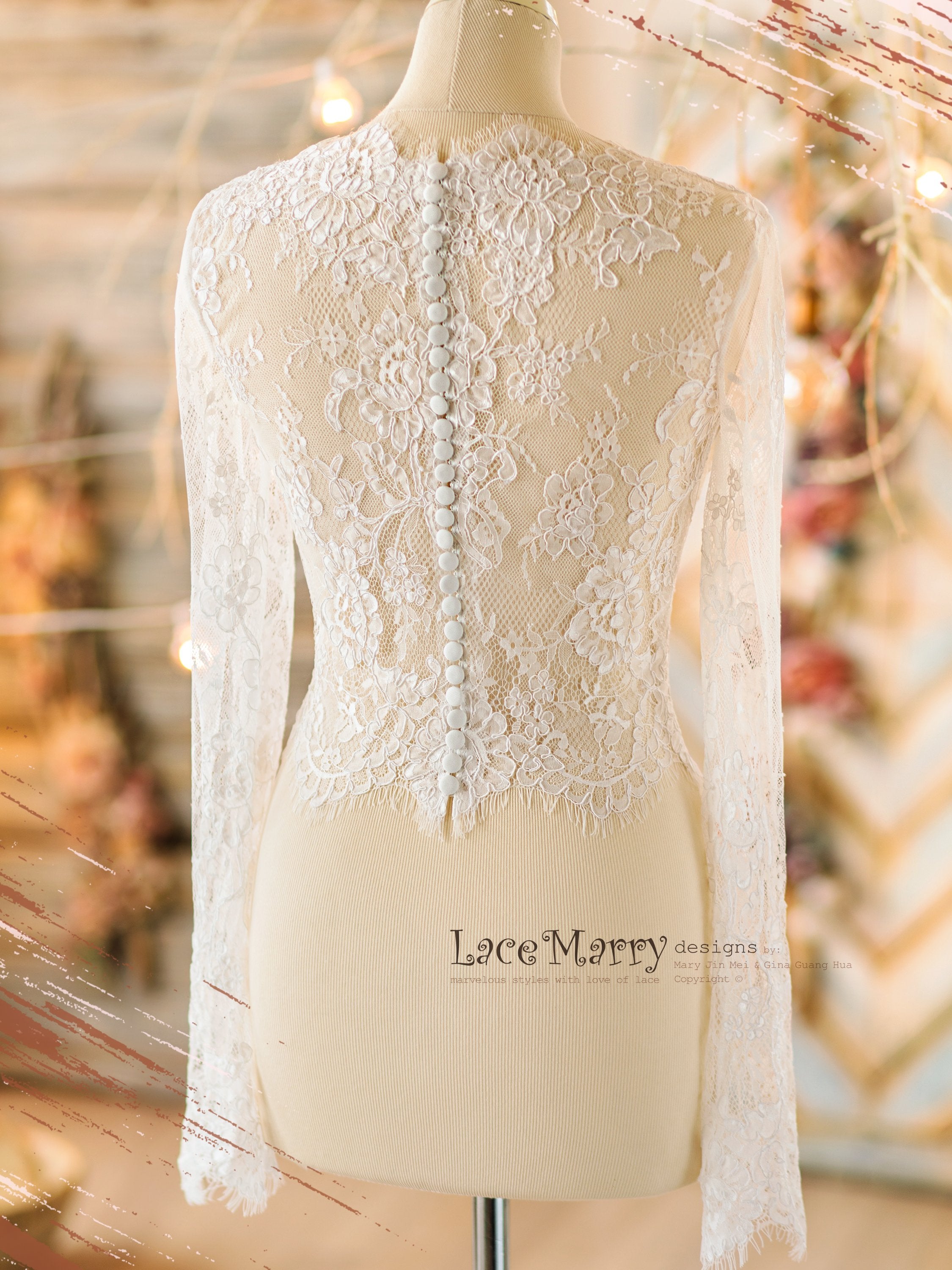 MAGNOLIA #2 / Long Sleeves Bolero from Delicate Floral Lace - LaceMarry MAGNOLIA #2 / Long Sleeves Bolero from Delicate Floral Lace - LaceMarry