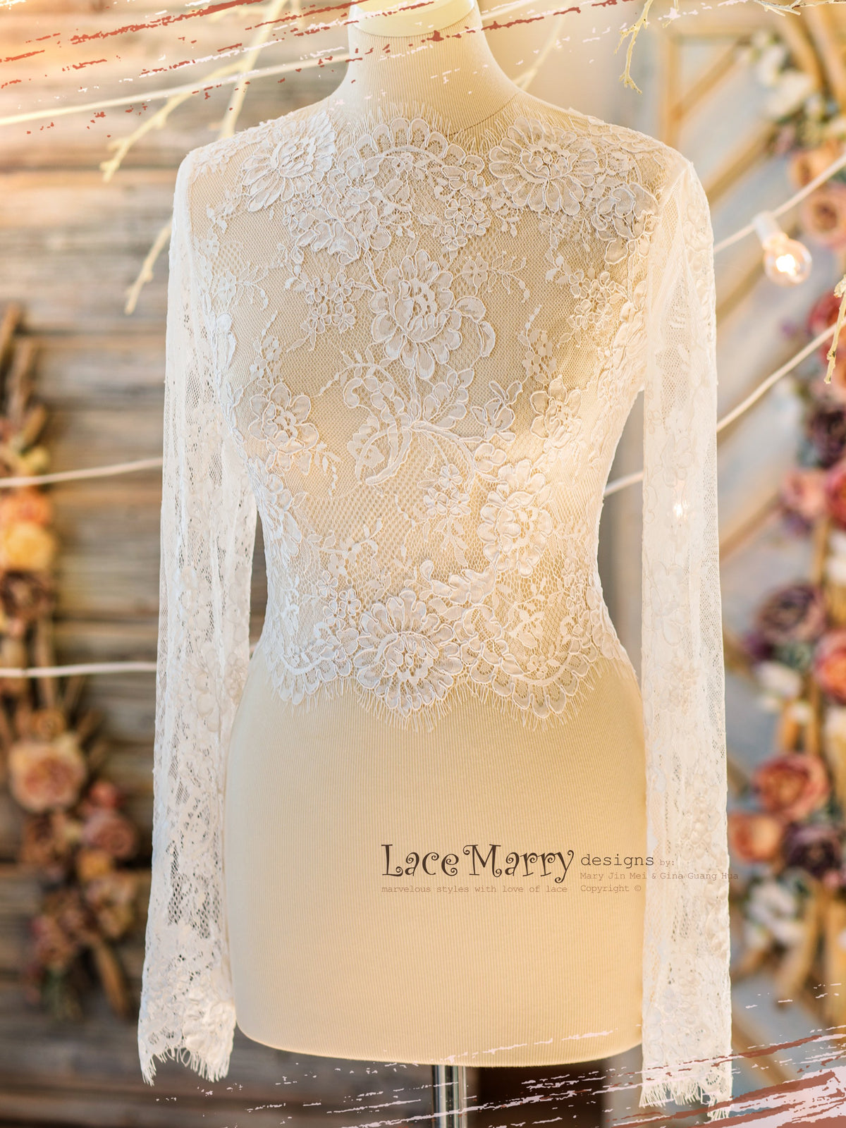 MAGNOLIA #2 / Elegant Lace Bolero with Long Sleeves - LaceMarry MAGNOLIA #2 / Elegant Lace Bolero with Long Sleeves - LaceMarry