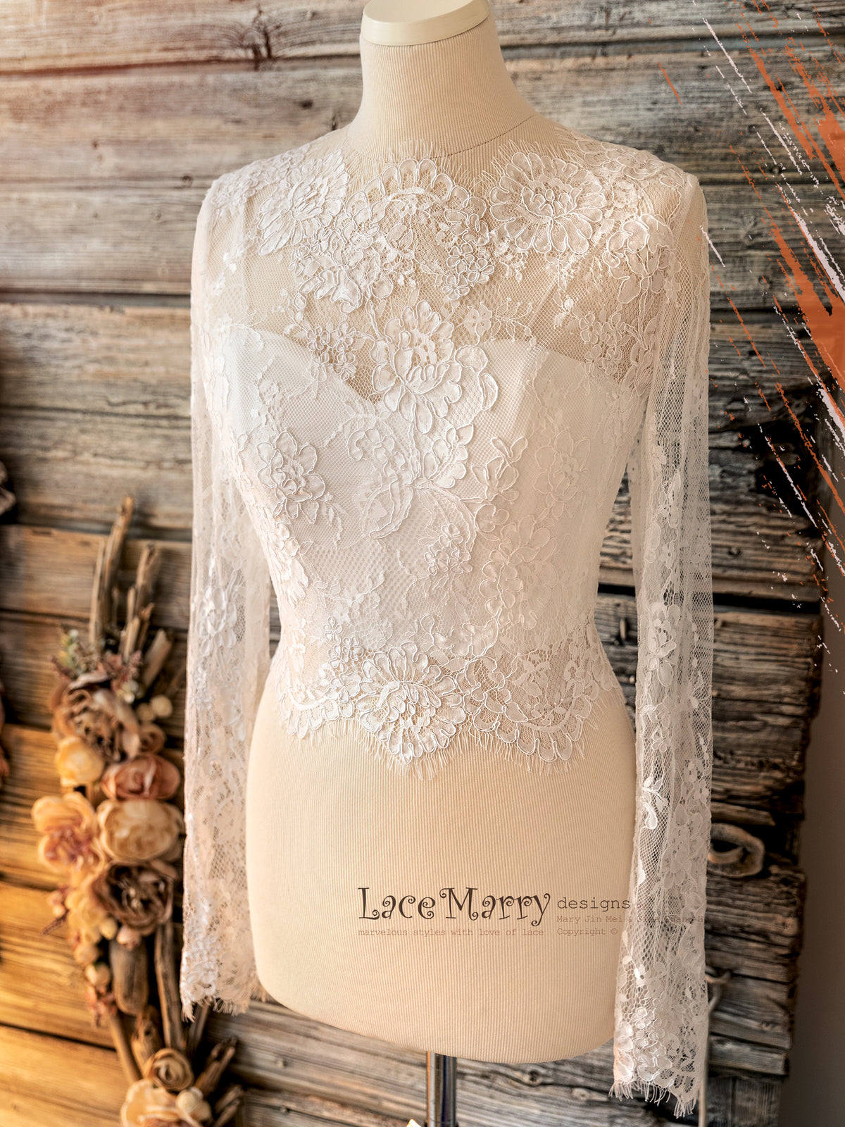 nightingales lace dress and bolero DreamDress By PMN Eliz Wedding Cape High Collar Couture Beaded Lace Long Sleeves