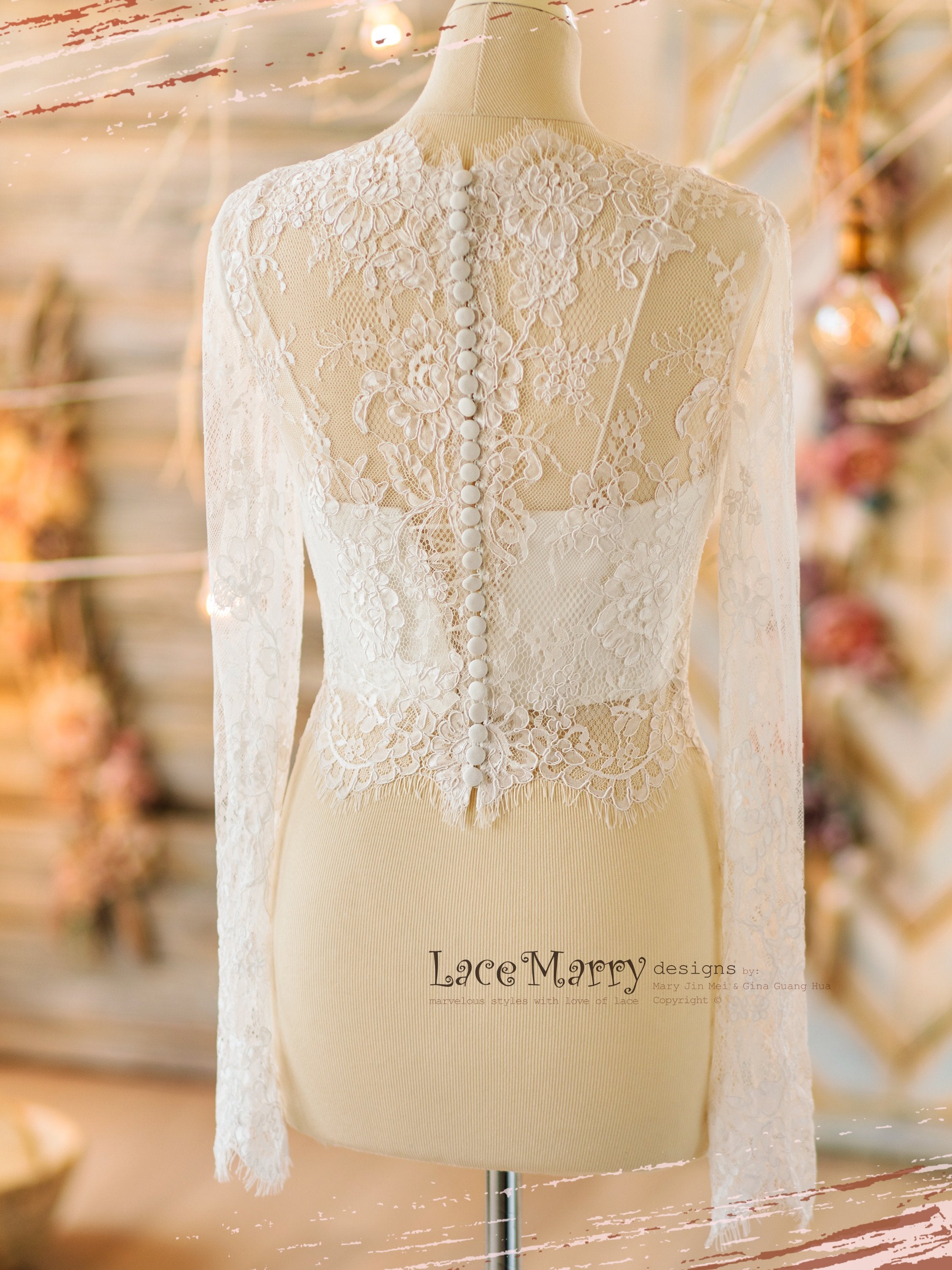MAGNOLIA #2 / Bridal Lace Bolero with Long Sleeves - LaceMarry MAGNOLIA #2 / Bridal Lace Bolero with Long Sleeves - LaceMarry