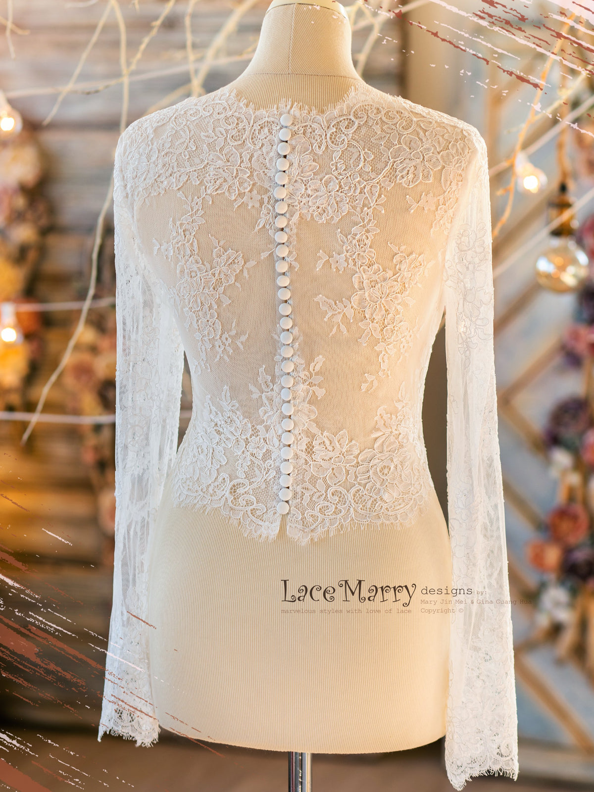 Long Lace Sleeves Wedding Topper