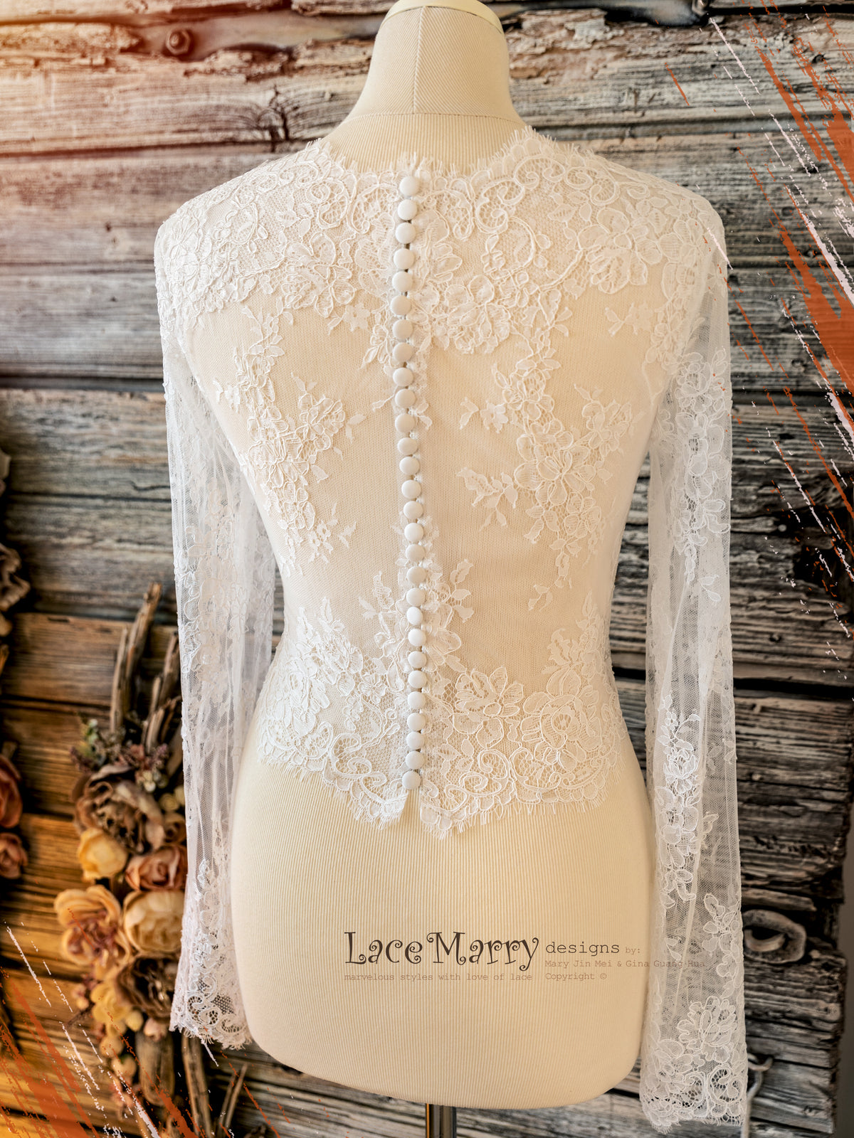 Full Lace Back Bridal Top with Long Sleeves