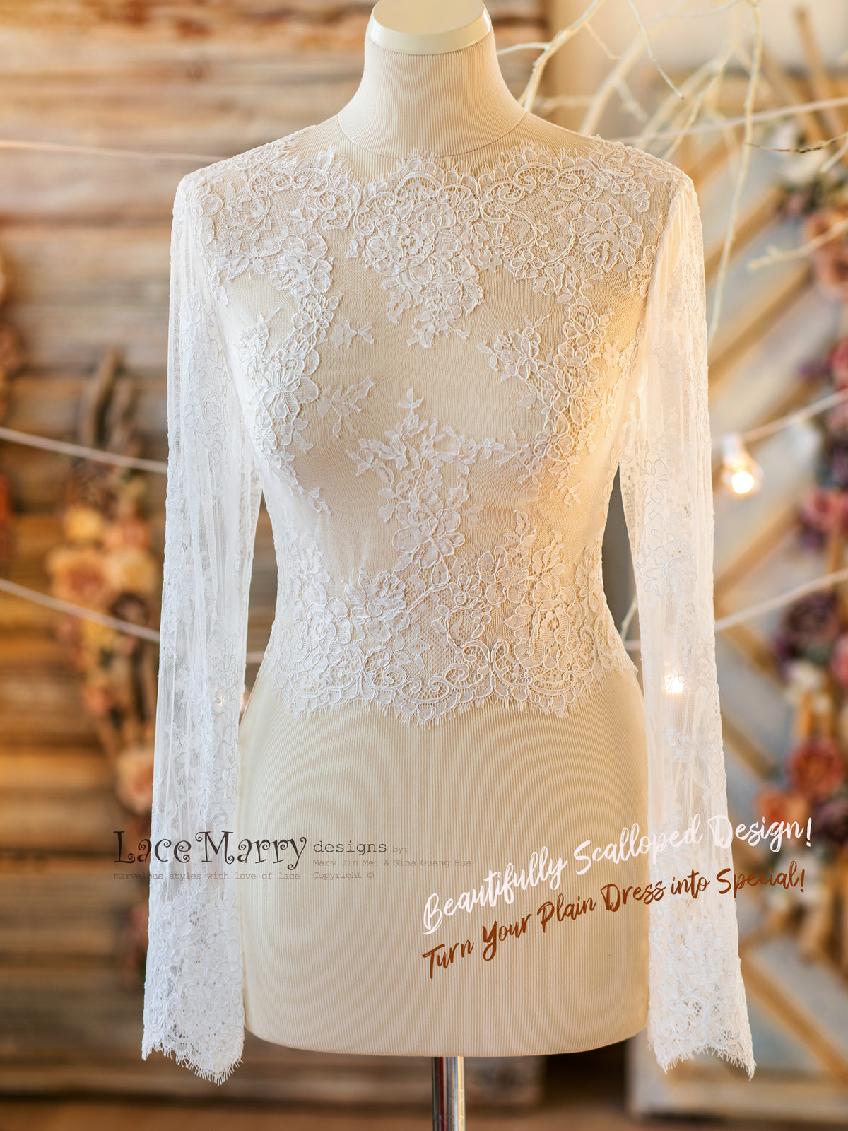 Gorgeous Lace Bridal Top with Long Sleeves