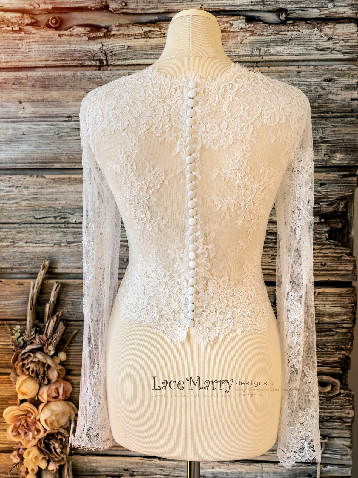 Bridal Crop Top with Lace Back with Button Closure
