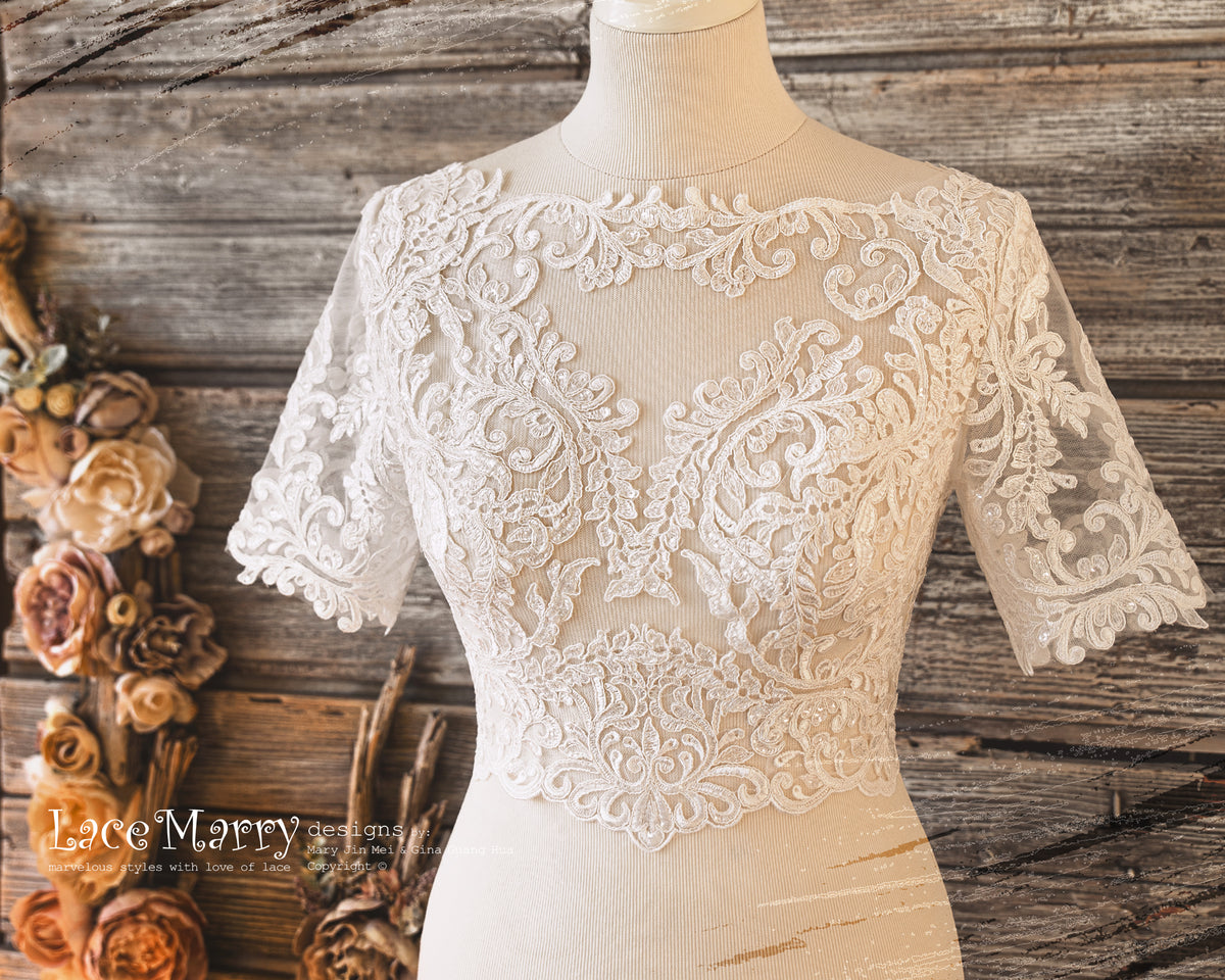 JERICA / Sparkling Lace Crop Top with Short Sleeves