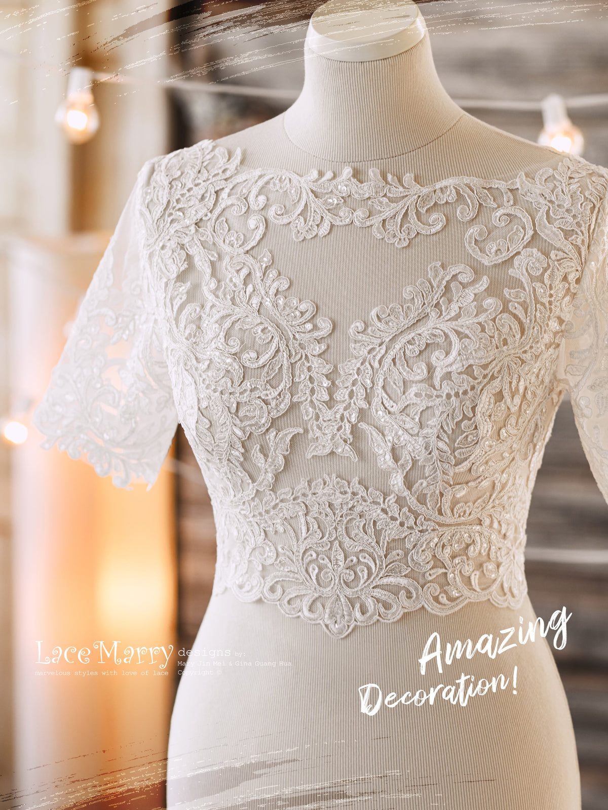JERICA / Short Sleeves Lace Bolero with Sparkling Appliques
