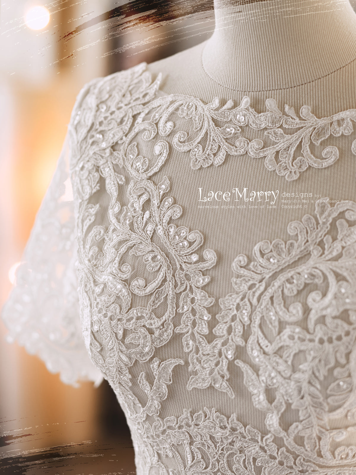 JERICA / Sparkling Lace Crop Top with Short Sleeves - LaceMarry JERICA / Sparkling Lace Crop Top with Short Sleeves - LaceMarry