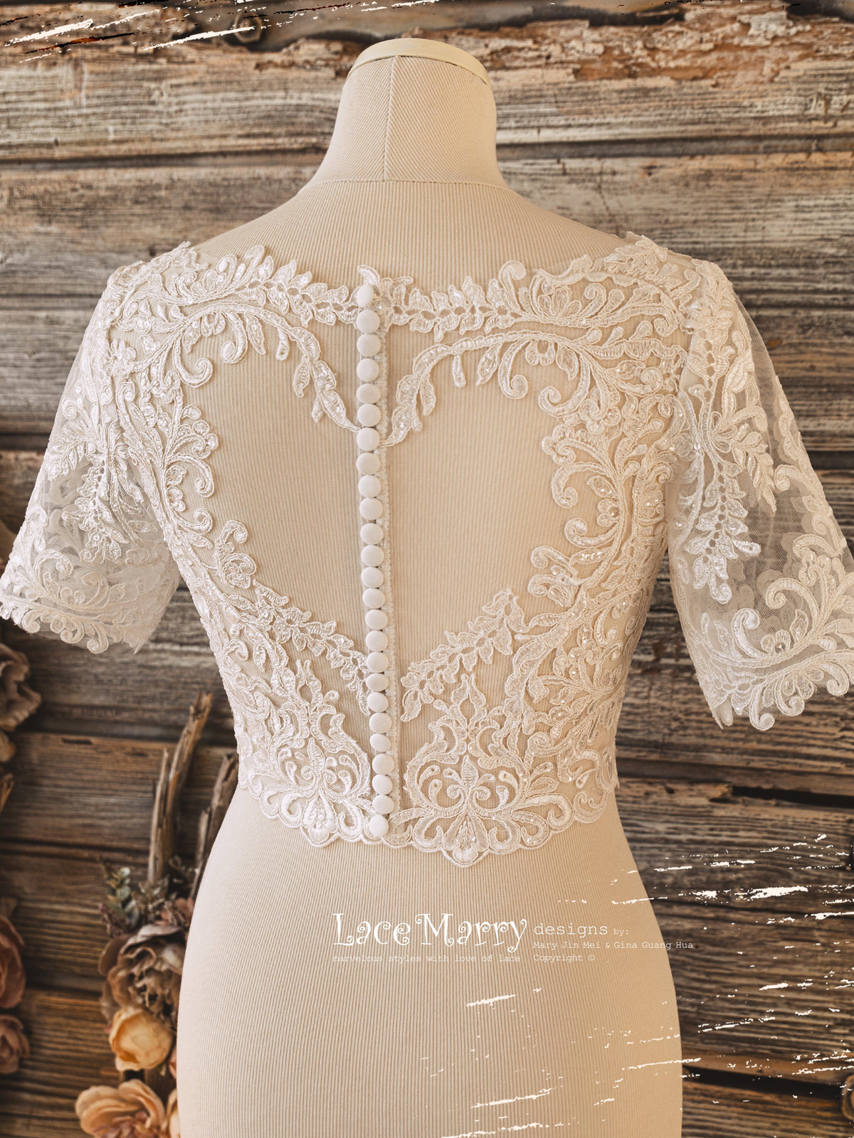short cream lace wedding dress 2026 Wedding Dress A-Line Off-the-Shoulder Ivory Short Sleeves Long