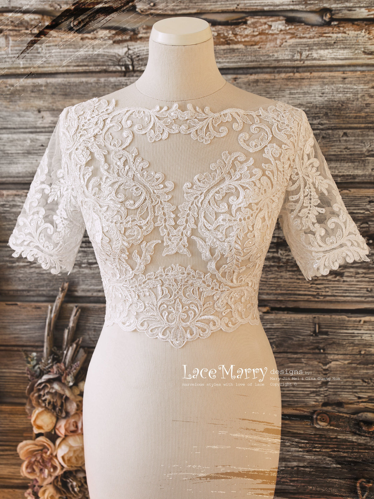 JERICA / Short Sleeve Lace Crop Top