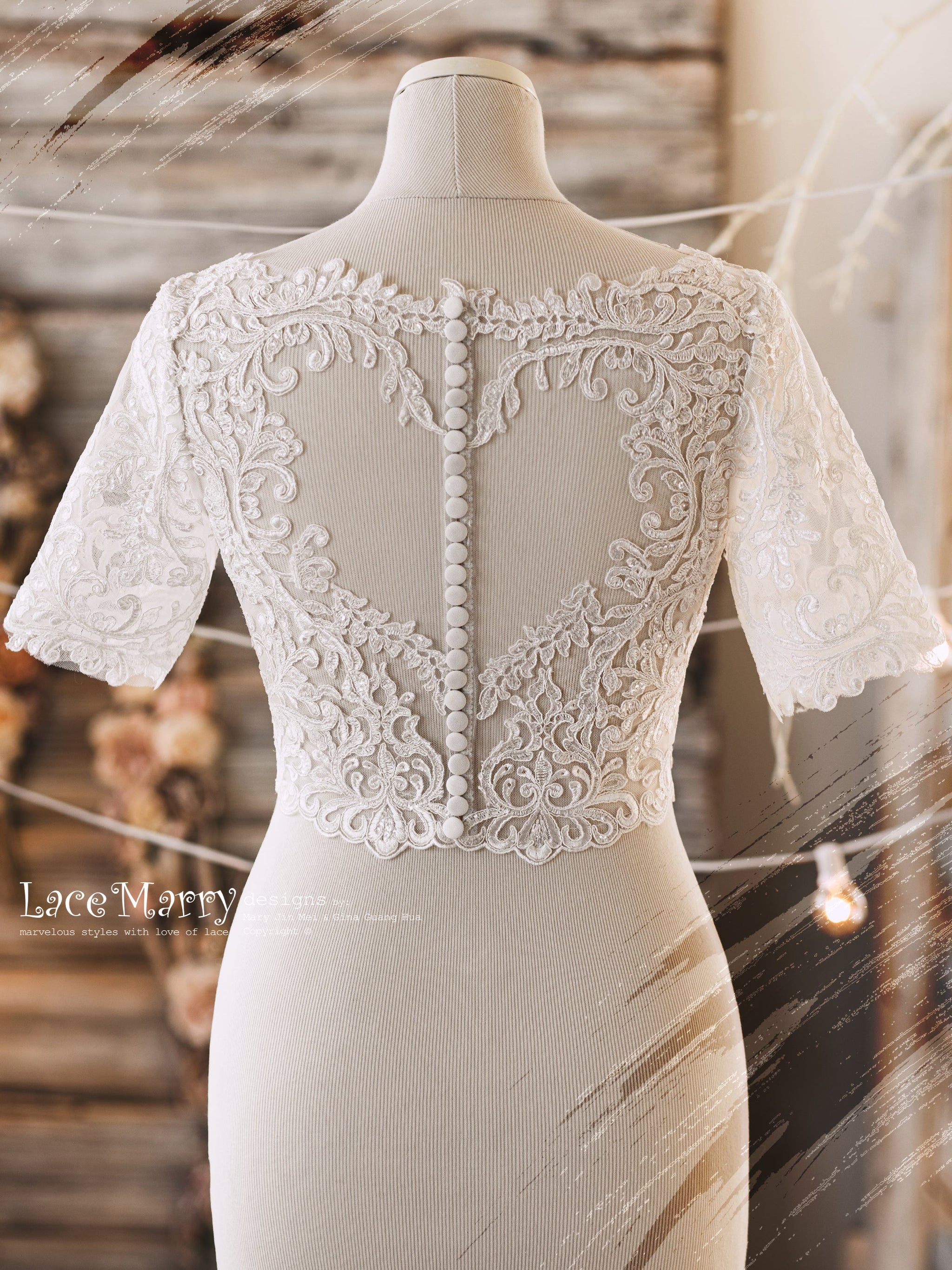 JERICA / Short Sleeve Lace Crop Top - LaceMarry JERICA / Short Sleeve Lace Crop Top - LaceMarry