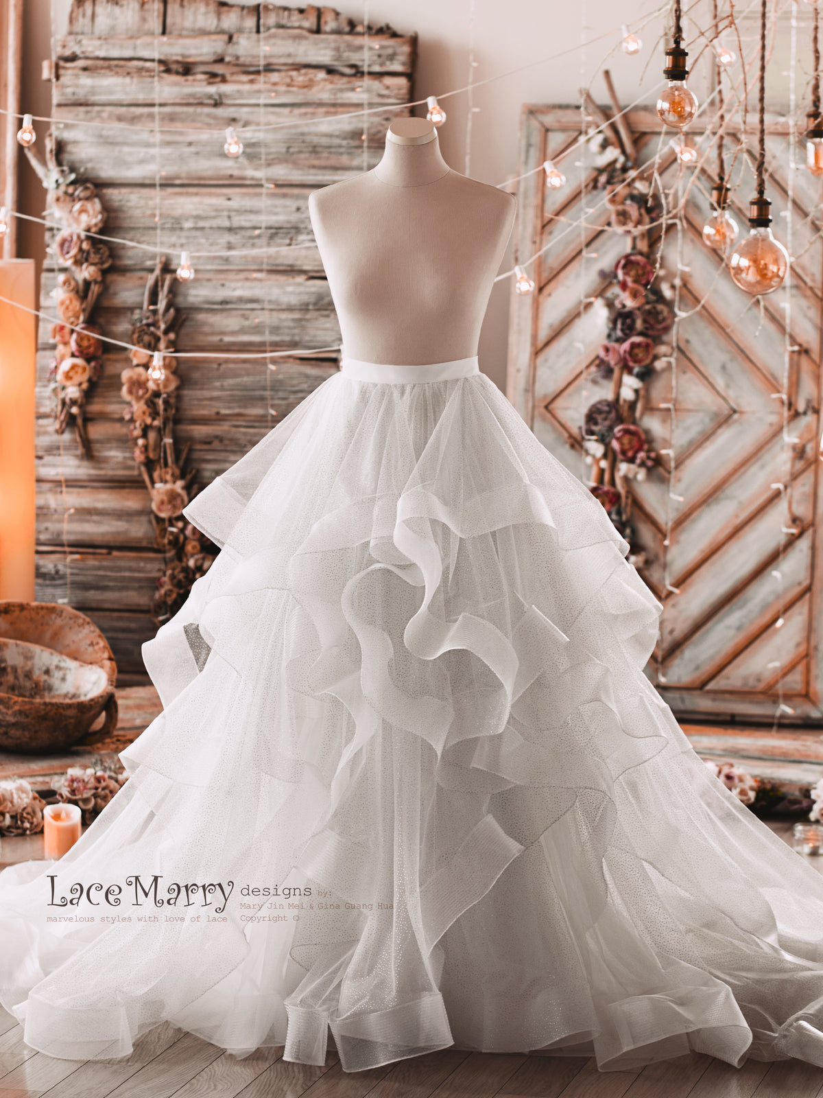 Wedding Dress with Multi Layer A Line Skirt and Lace Top - LaceMarry Wedding Dress with Multi Layer A Line Skirt and Lace Top - LaceMarry