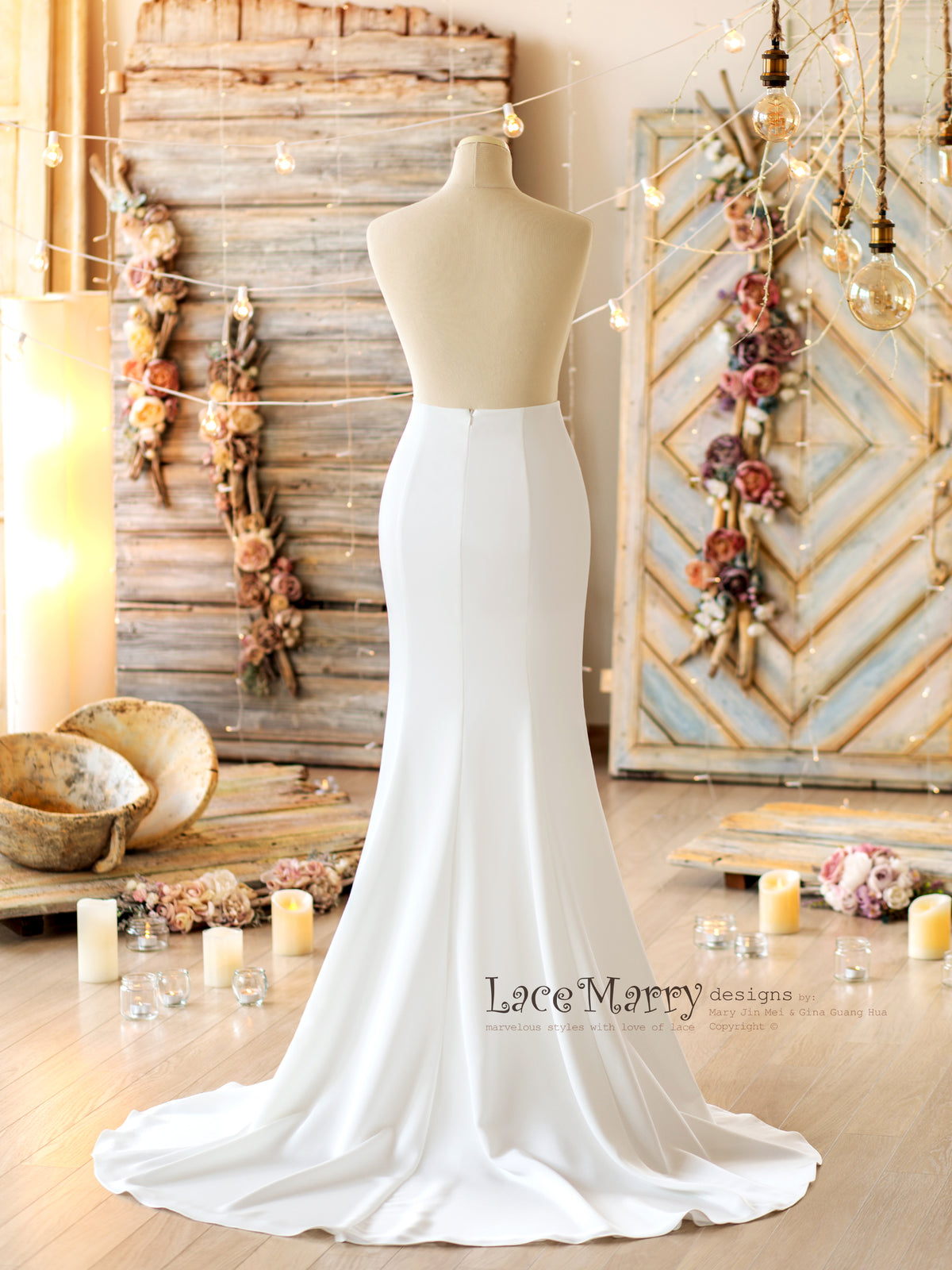 Fitted Wedding Dress Set with Long Lace Sleeves Top - LaceMarry Fitted Wedding Dress Set with Long Lace Sleeves Top - LaceMarry
