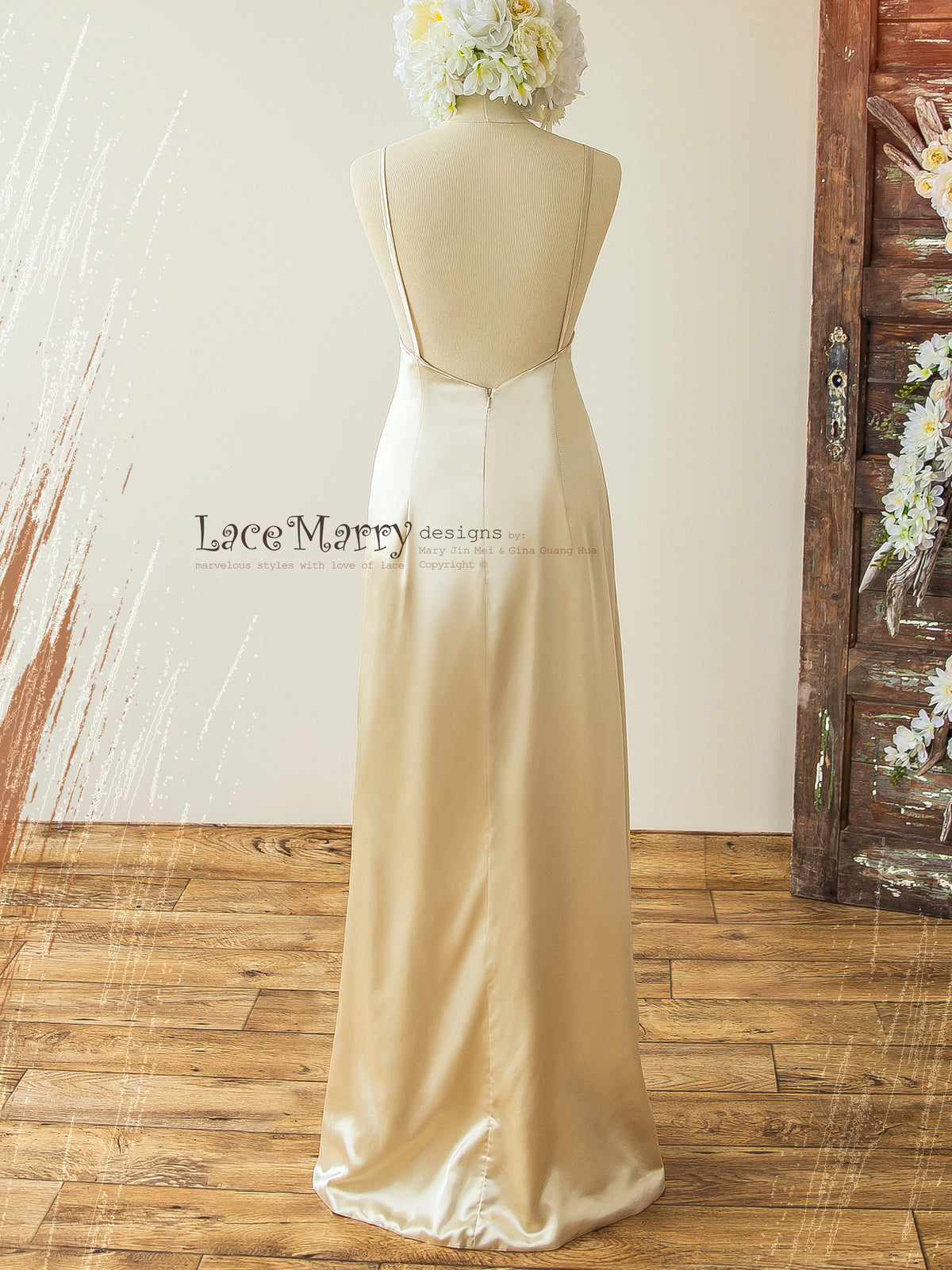 Bohemian Lace Wedding Dress with Ivory 3D Appliqué in Kaftan Style