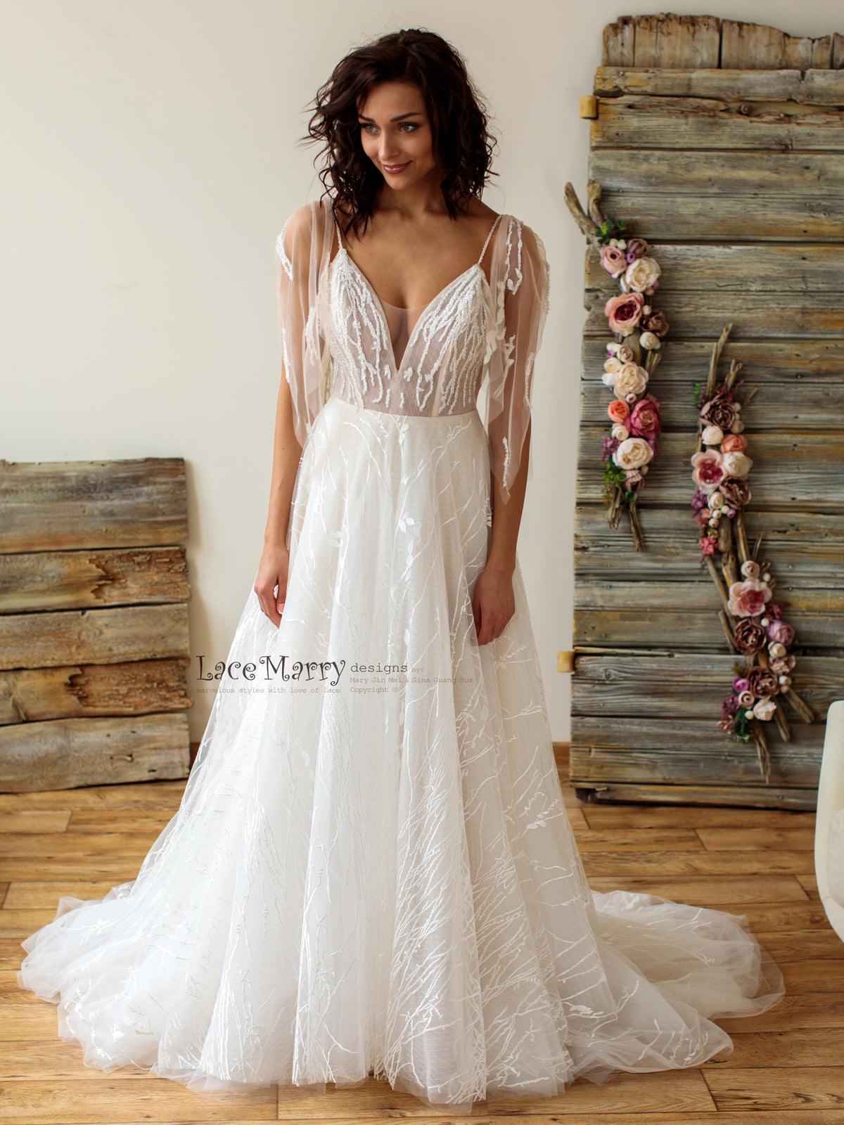 Unique Lace Wedding Dress with A-Line Skirt - LaceMarry Unique Lace Wedding Dress with A-Line Skirt - LaceMarry