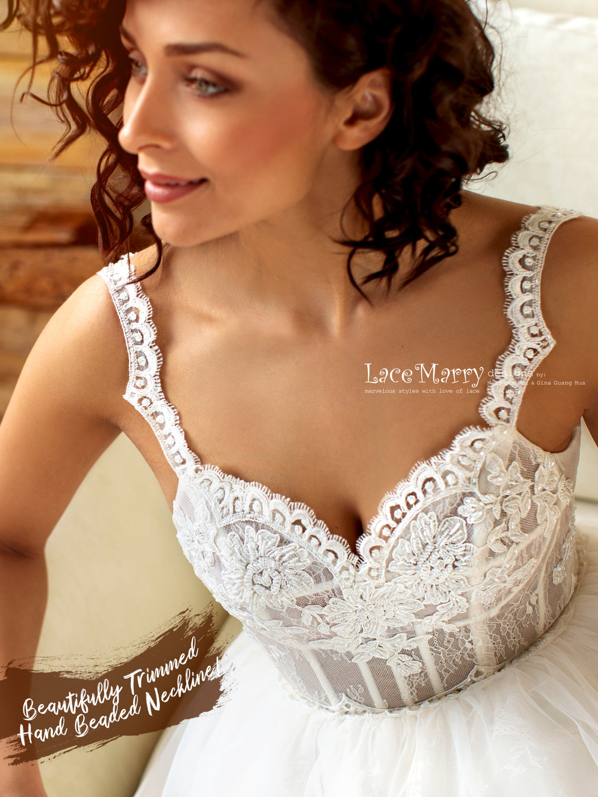 Beaded Wedding Dress with Lace Straps