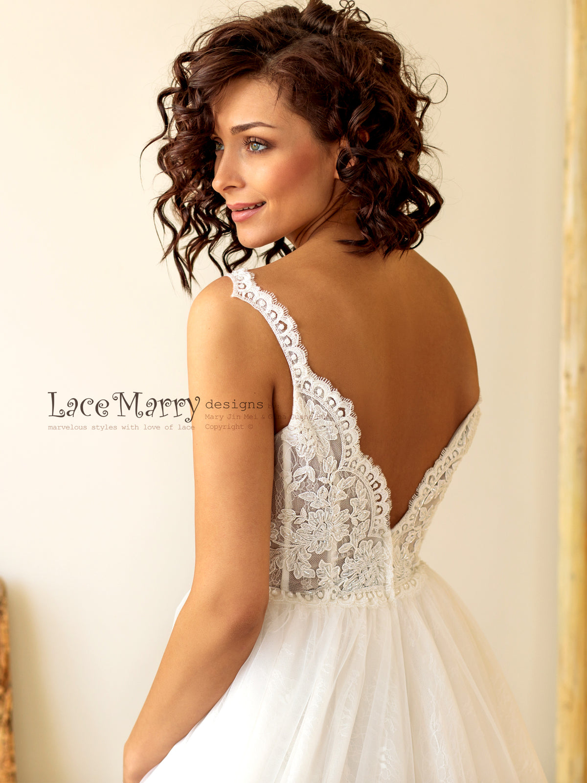 Beaded V Cut Back Wedding Dress