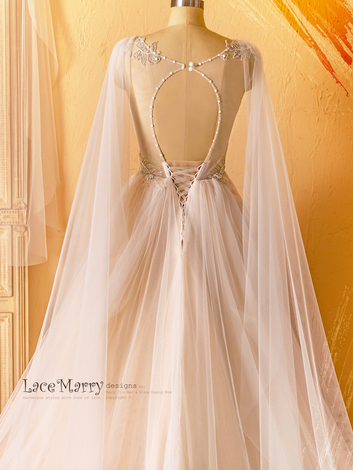 Keyhole Back Tulle Wedding Dress with Cape