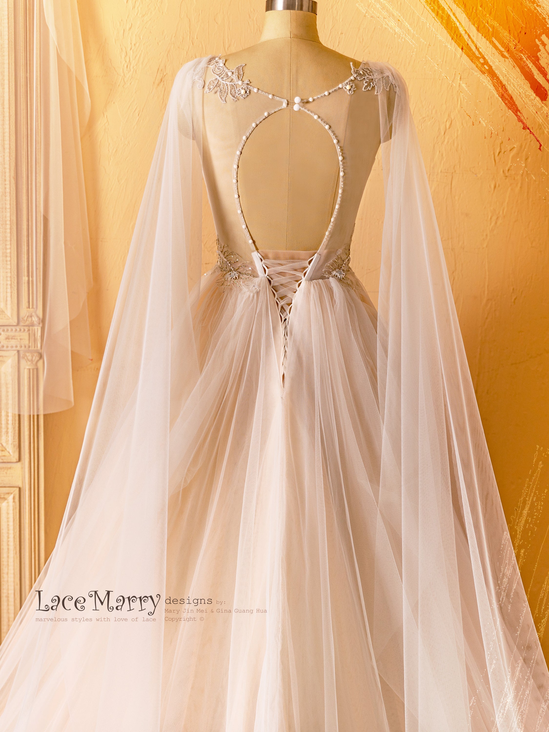 SAFFI / Fairytale Design Wedding Dress with Angel Like Cape Wings - LaceMarry SAFFI / Fairytale Design Wedding Dress with Angel Like Cape Wings - LaceMarry