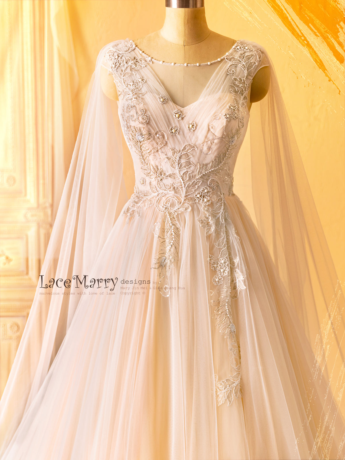 SAFFI Fairytale Design Wedding Dress with Angel Like Cape Wings