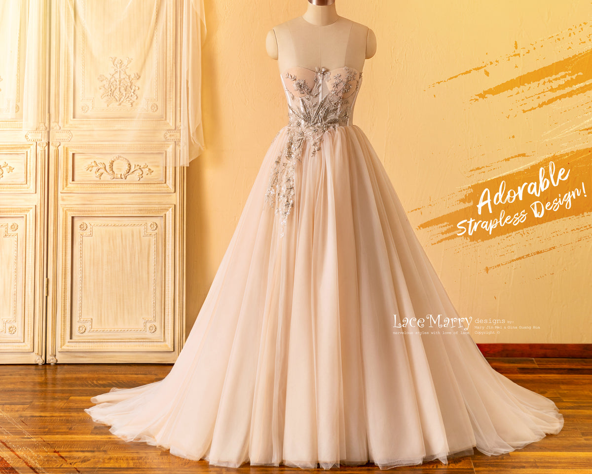 A Line Strapless Wedding Dress