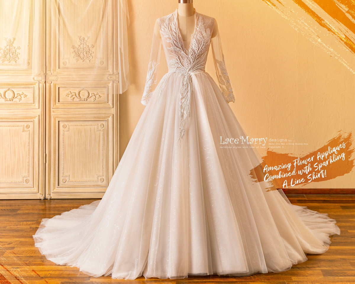 A Line Wedding Dress with Long Sleeves