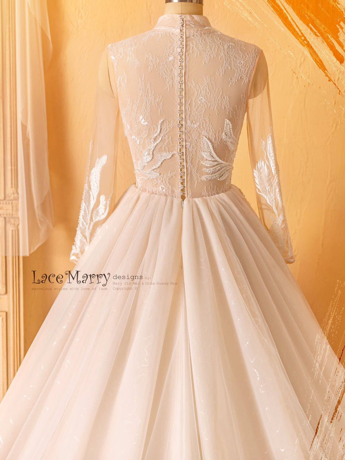 Full Lace Back Wedding Dress with Crystal Buttons