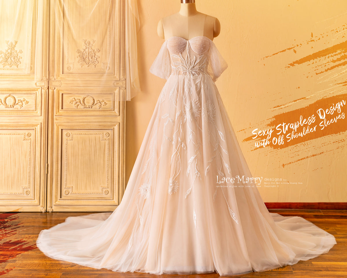 A Line Wedding Dress in Nude Color