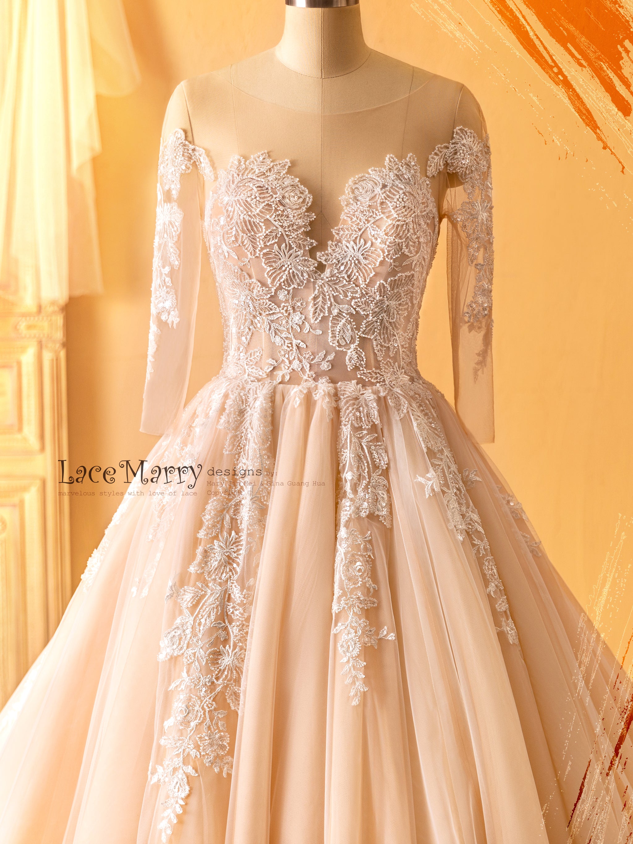 Glorious Wide Cut Wedding Dress with Long Train and Sleeves