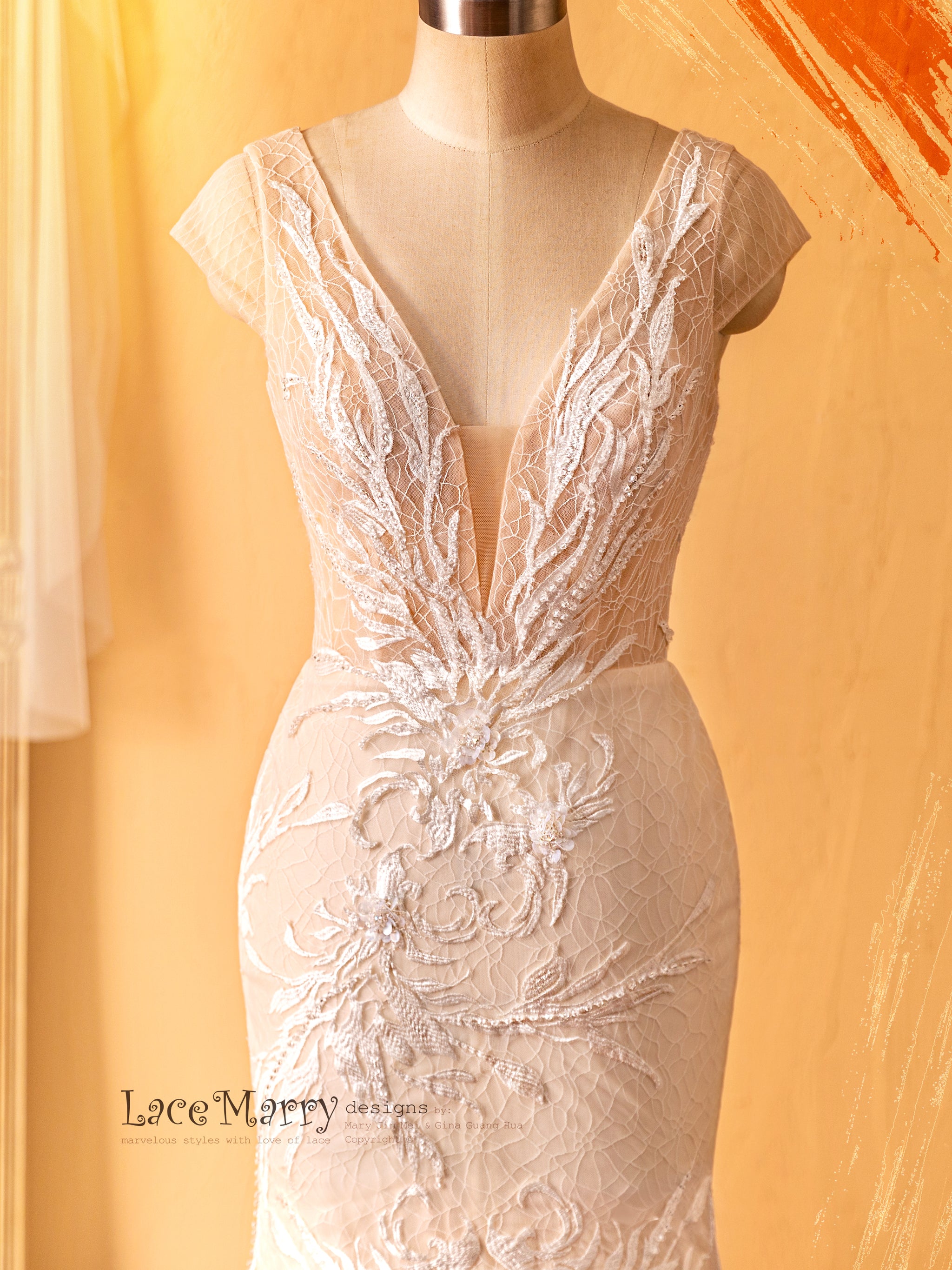 Breathtaking Fitted Wedding Dress with Deep Plunge - LaceMarry
