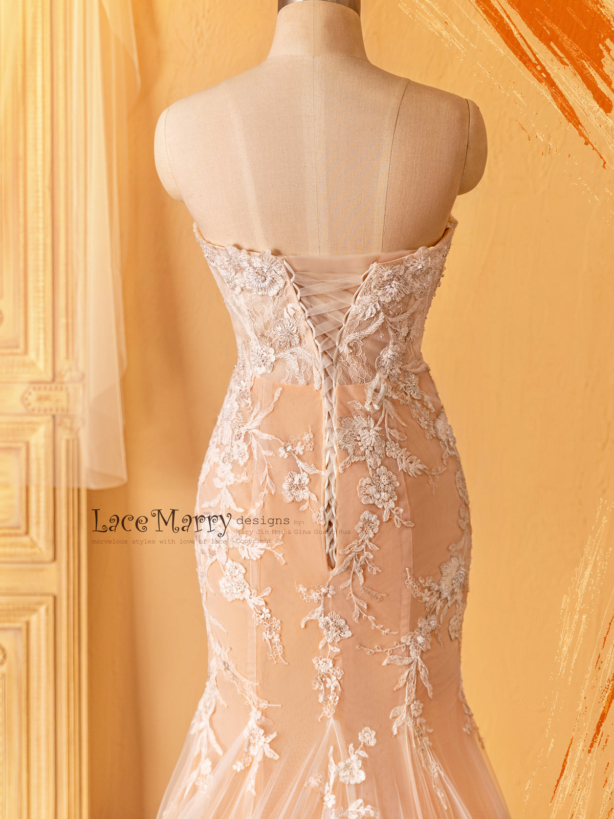 Lace up Wedding Dress with Nude Underlay