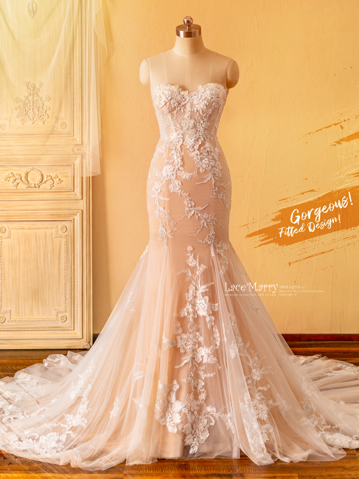 Fitted Wedding Dress with Amazing Beading and Strapless Neckline - LaceMarry Fitted Wedding Dress with Amazing Beading and Strapless Neckline - LaceMarry