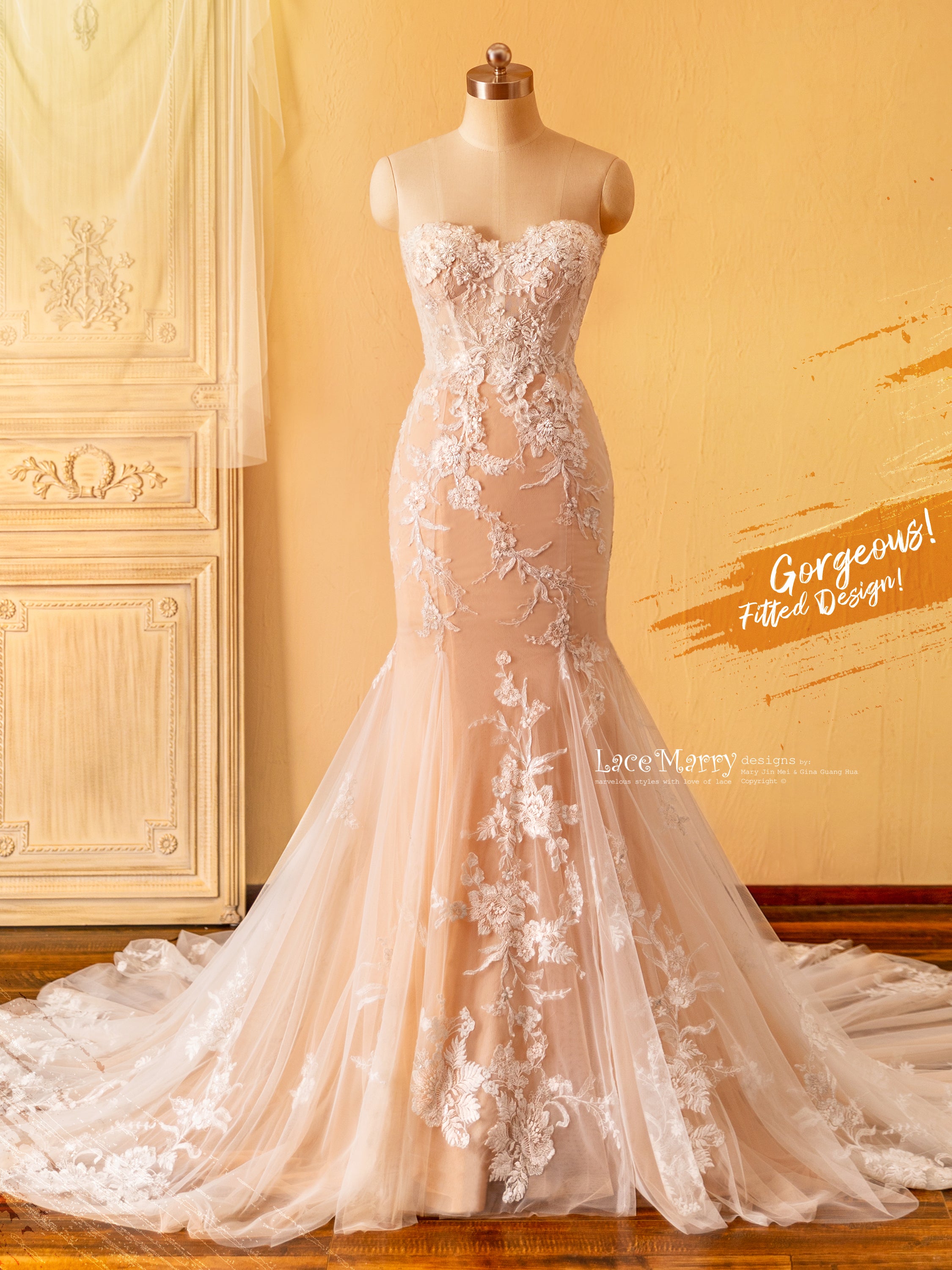 Fitted Wedding Dress with Amazing Beading and Strapless Neckline - LaceMarry
