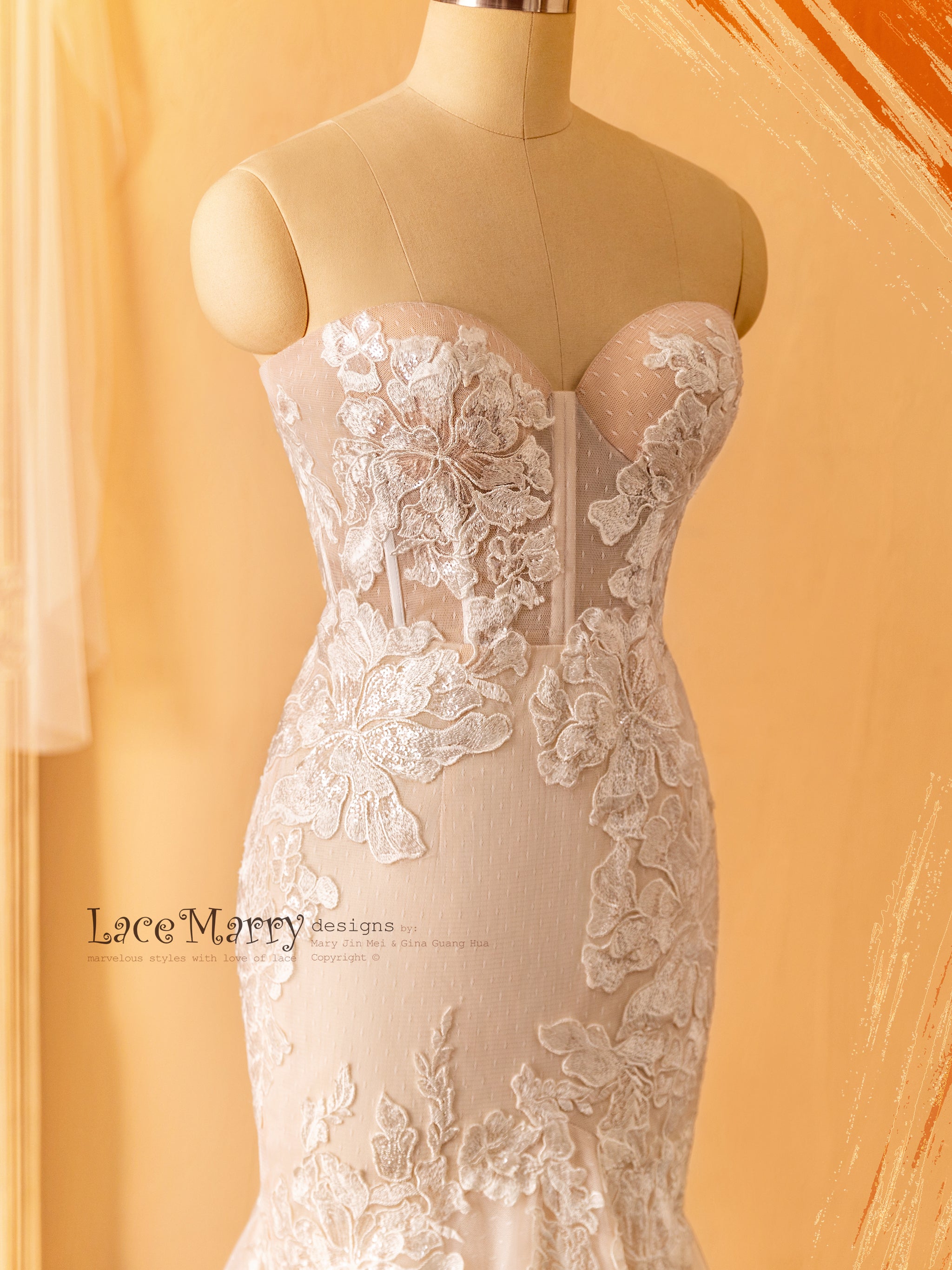 Strapless Fitted Wedding Dress in Boned and Push up Neckline - LaceMarry Strapless Fitted Wedding Dress in Boned and Push up Neckline - LaceMarry
