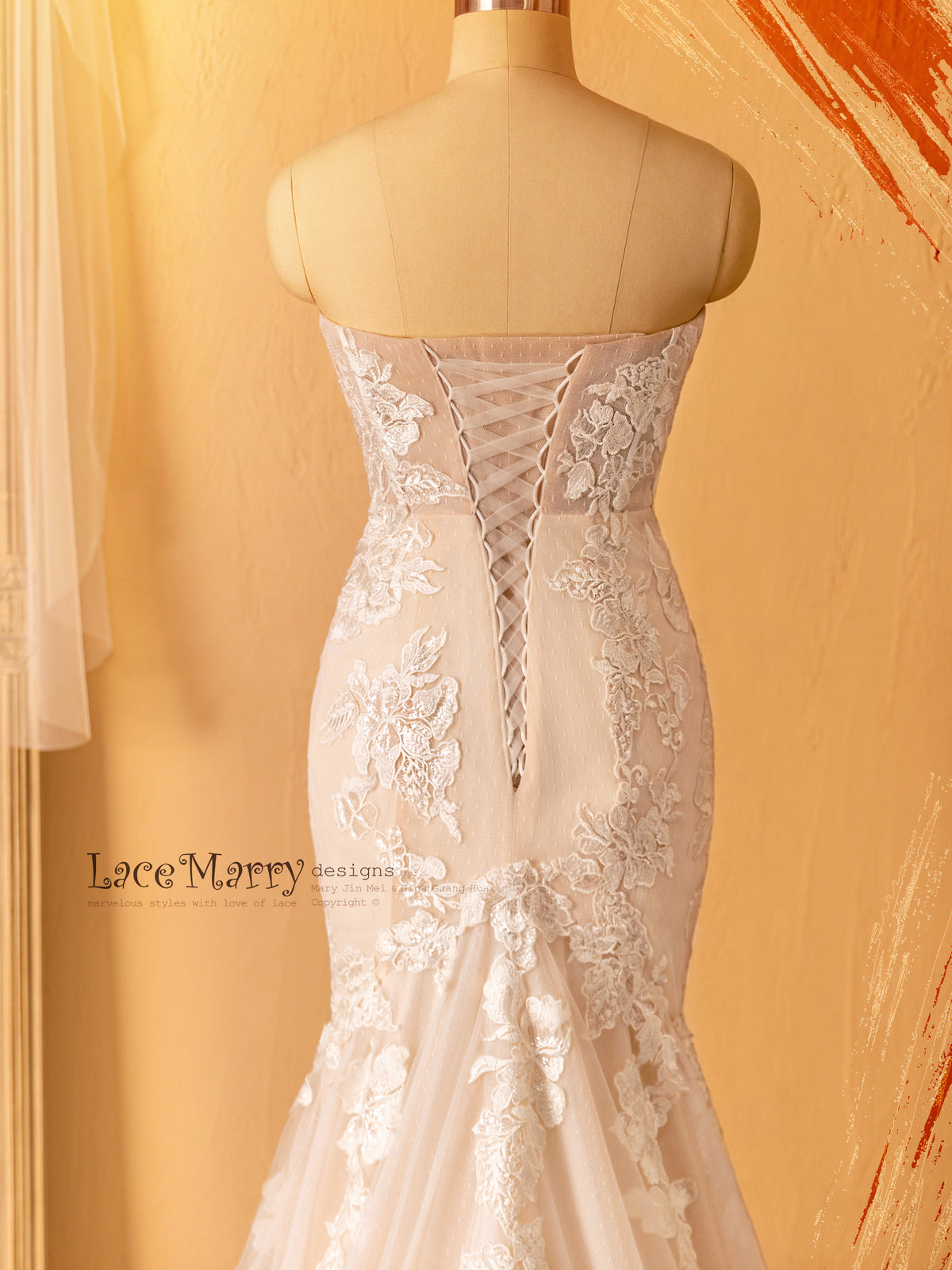 Custom Made Wedding Dress with Lace up Back