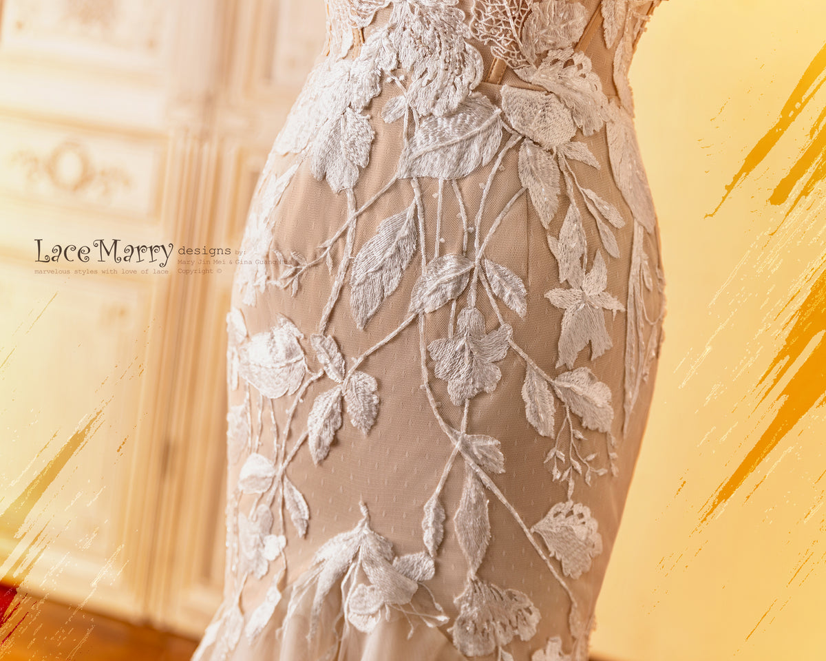 Fitted Wedding Dress in Dark Champagne Color