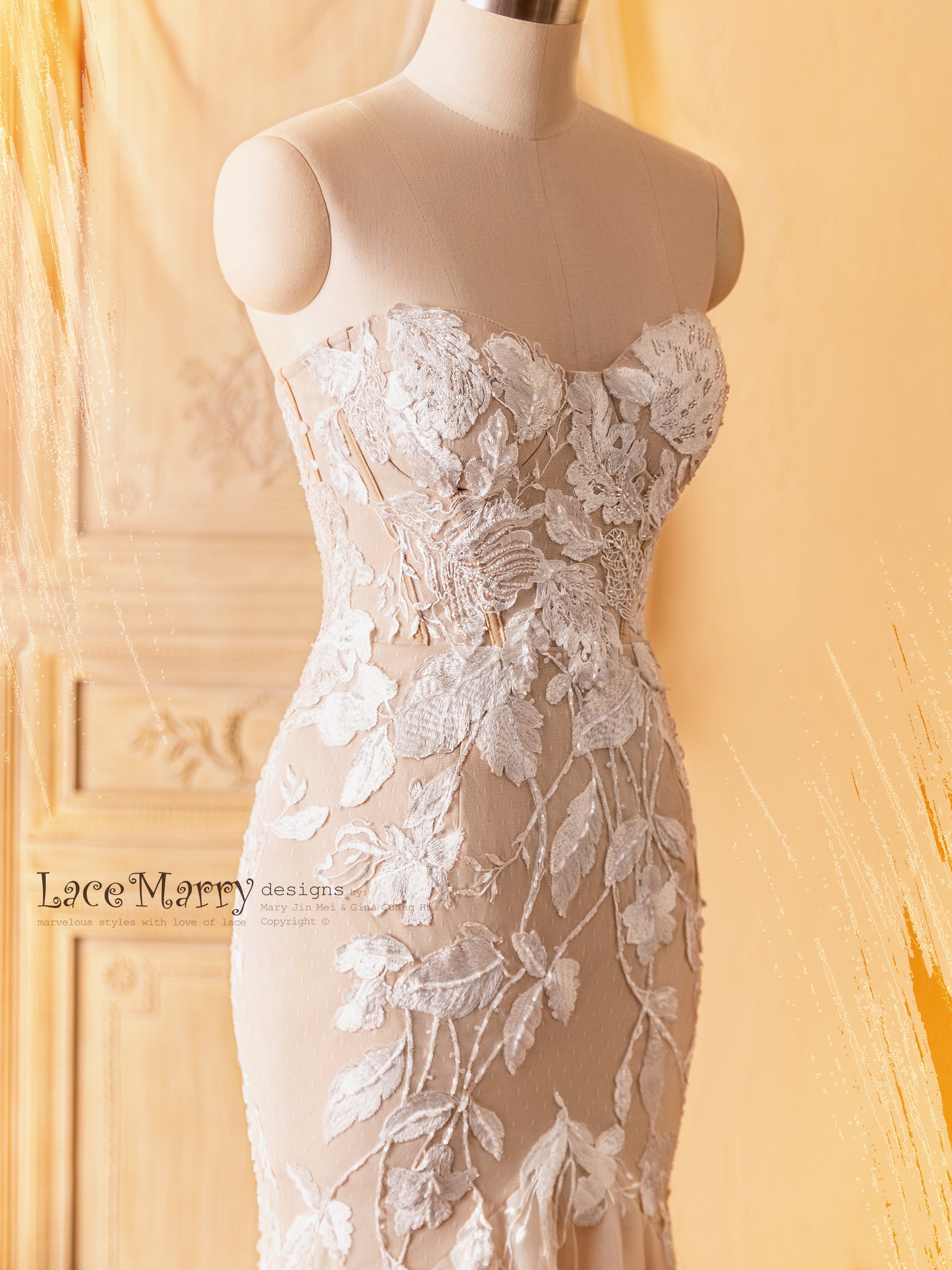 Unique Strapless Cut Wedding Dress with Boned Bodice