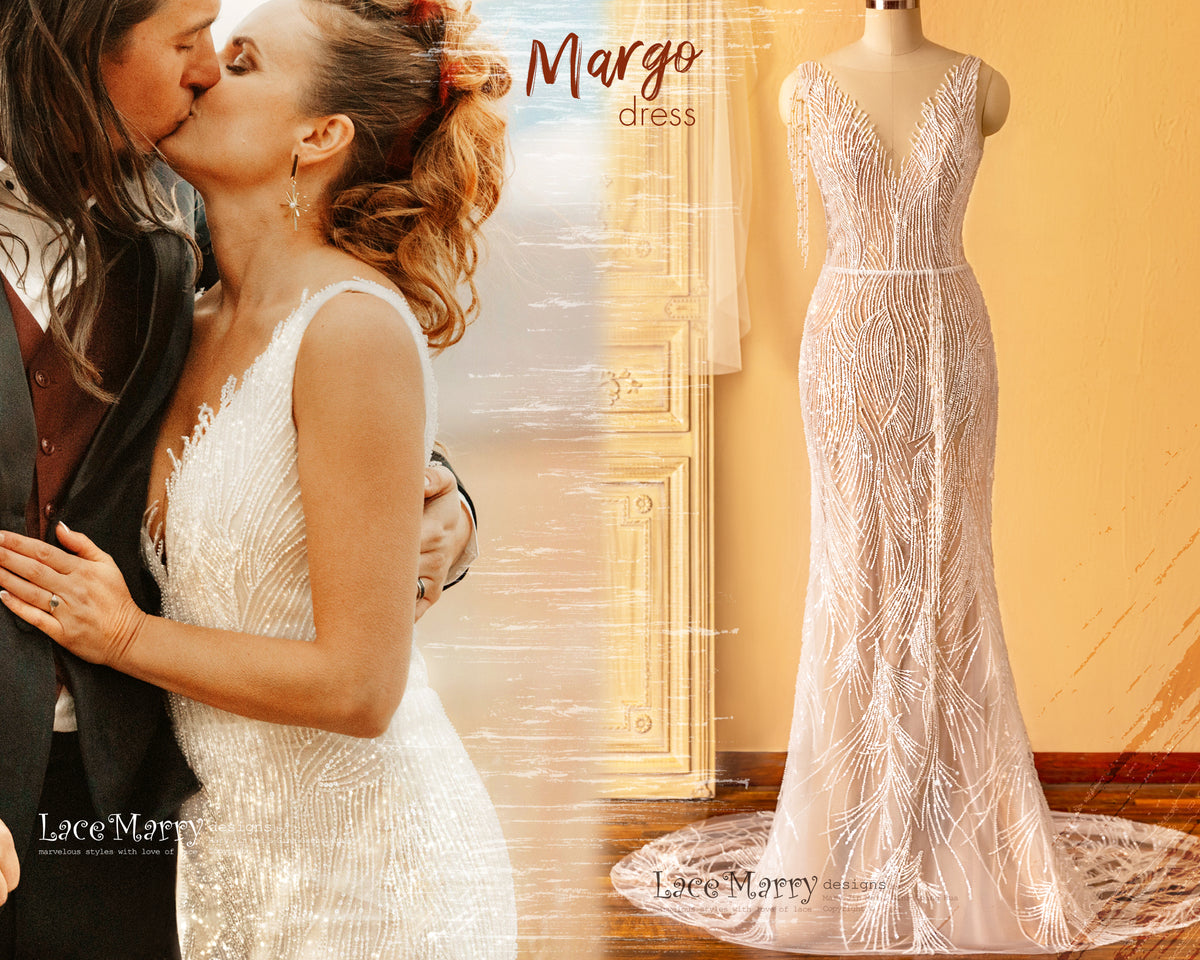 MARGO / Sparkling Wedding Dress with V Neckline