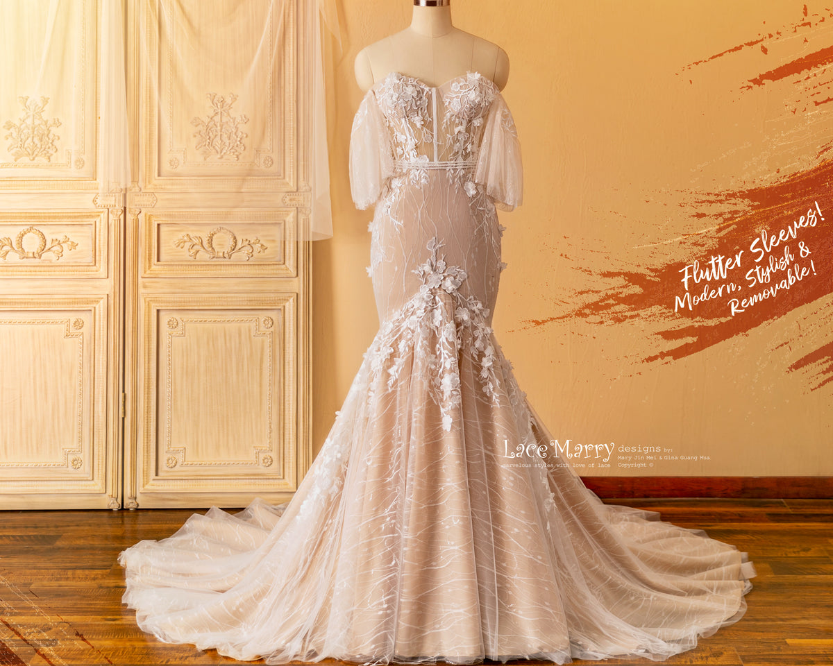 Mermaid Wedding Dress with Removable Flutter Sleeves